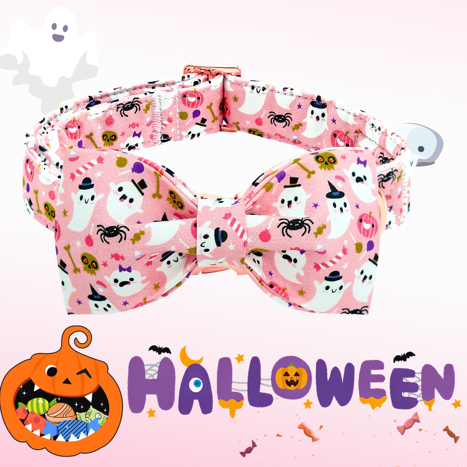 Lionheart Glory Halloween Dog Collar Bowtie - Heavy Duty & Adjustable - Fall Holiday Collar For Large Dogs - Female Or Male - Gi