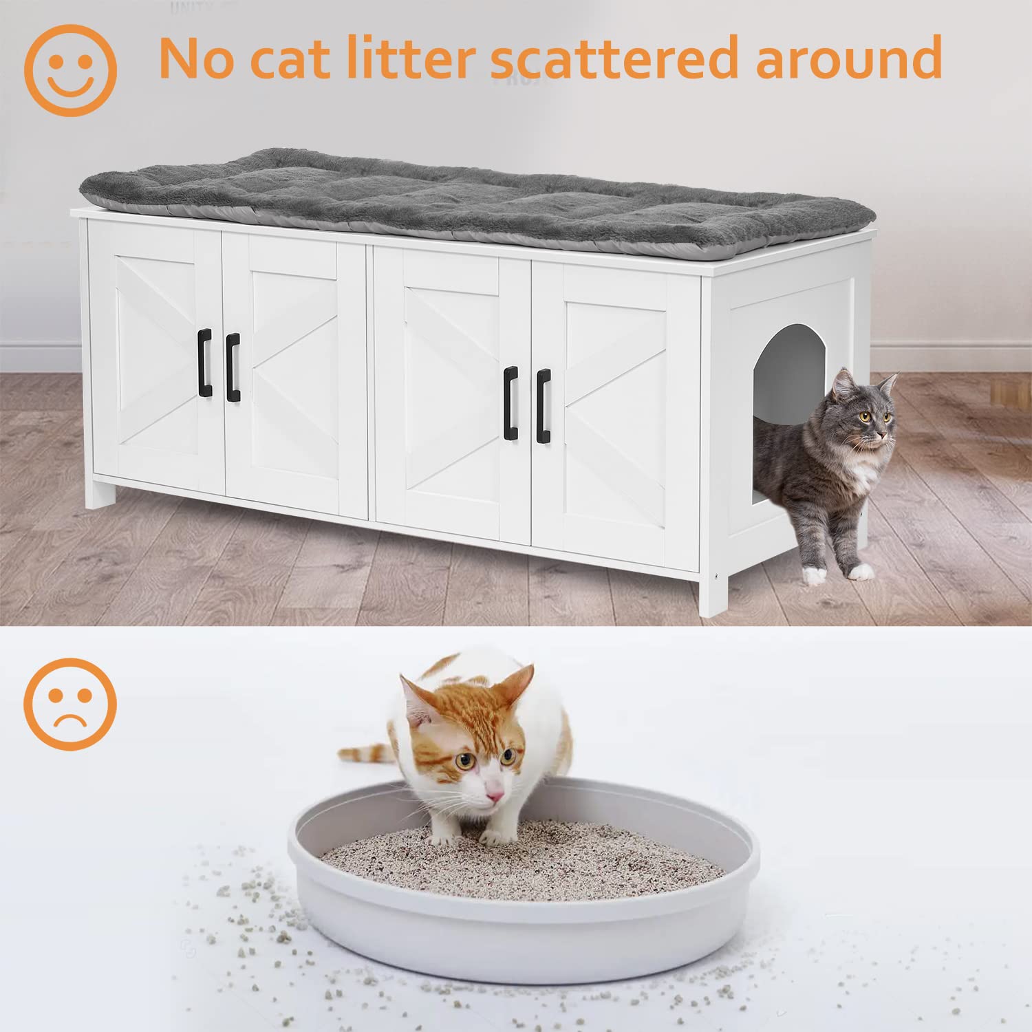 Homhedy Cat Litter Box Enclosure For 2 Cats, Litter Box Furniture Hidden With Double Room,Wooden Cat Washroom Furniture,Cat Hous