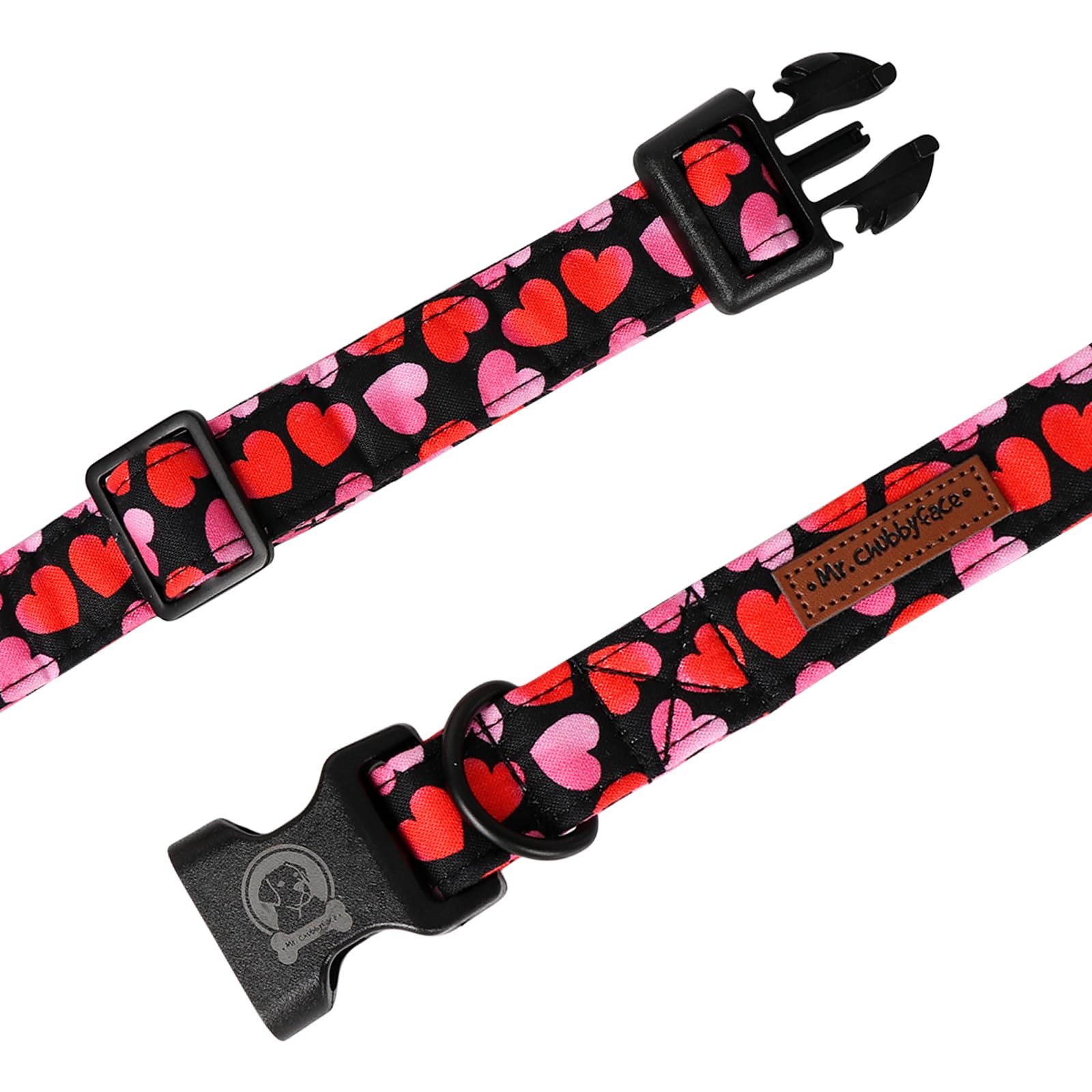 Mr. Chubbyface Valentines Dog Collar,Cute Pink Love Heart Cotton Dog Collars, Adjustable Valentine Girl Female Male Pet Collars