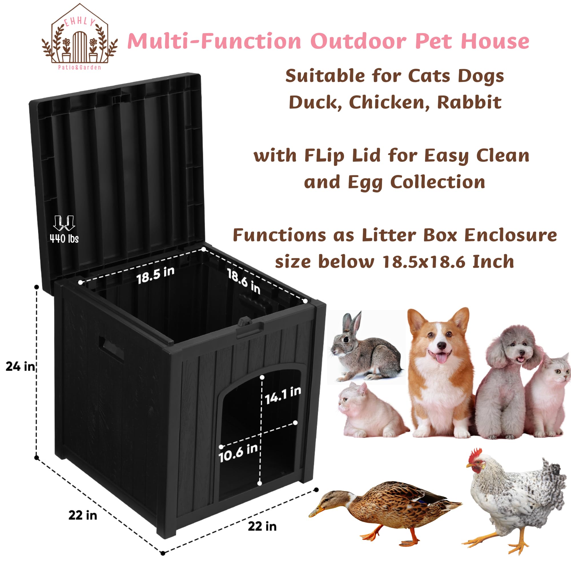 Ehhly Outdoor Cat House For Winter Waterproof, Outside Multiple Feral Kitty Cat Houses, Outdoor Cat Litter Box Enclosure Weather