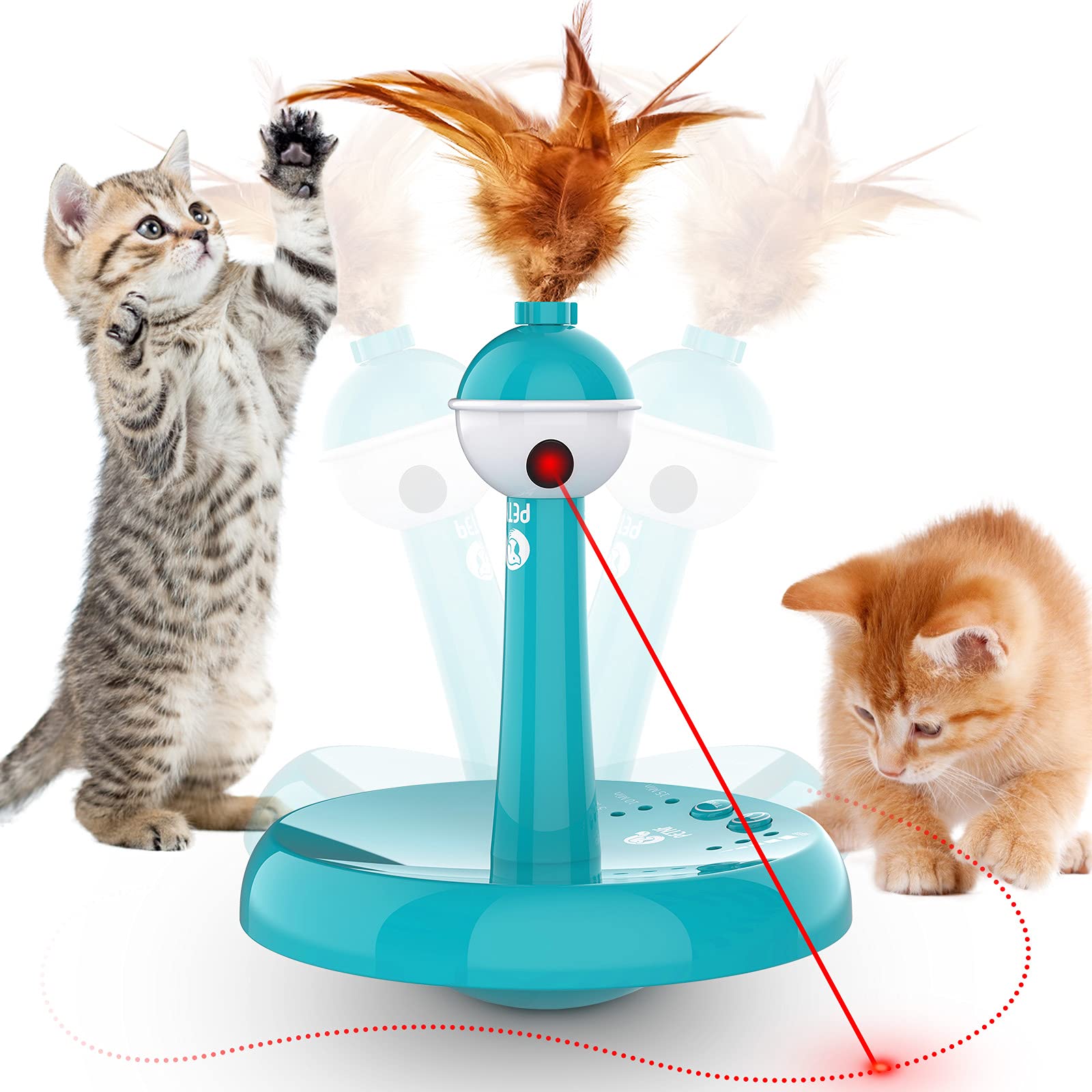 Cat Laser Toys, 3 in 1 Tumbler Interactive Cat Toys, Laser and Feather Toys for Indoor Cats Kittens Pets, Rechargeable Automatic