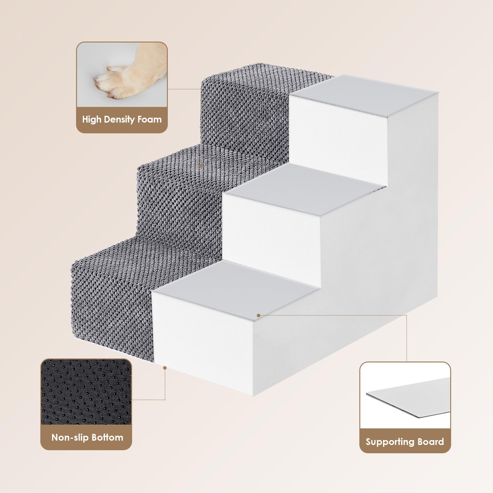 Eheyciga Dog Stairs Ramp For Small Dogs 13.5' H, 3-Step Dog Steps For Couch Sofa And Chair, Pet Steps For Small Cats, Non-Slip