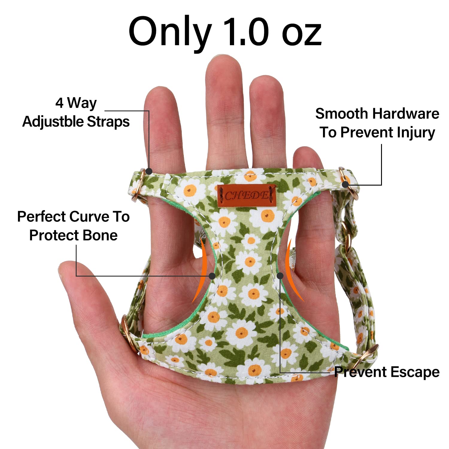 Chede No Pull Floral Pattern Dog Harness- Lightweight And Soft Dog Harness, Adjustable Small Dog Harness And Leash Set, With Dog Leash, Suitable For Puppy Small And Medium-Sized Dog (Xxs, Green Daisy)