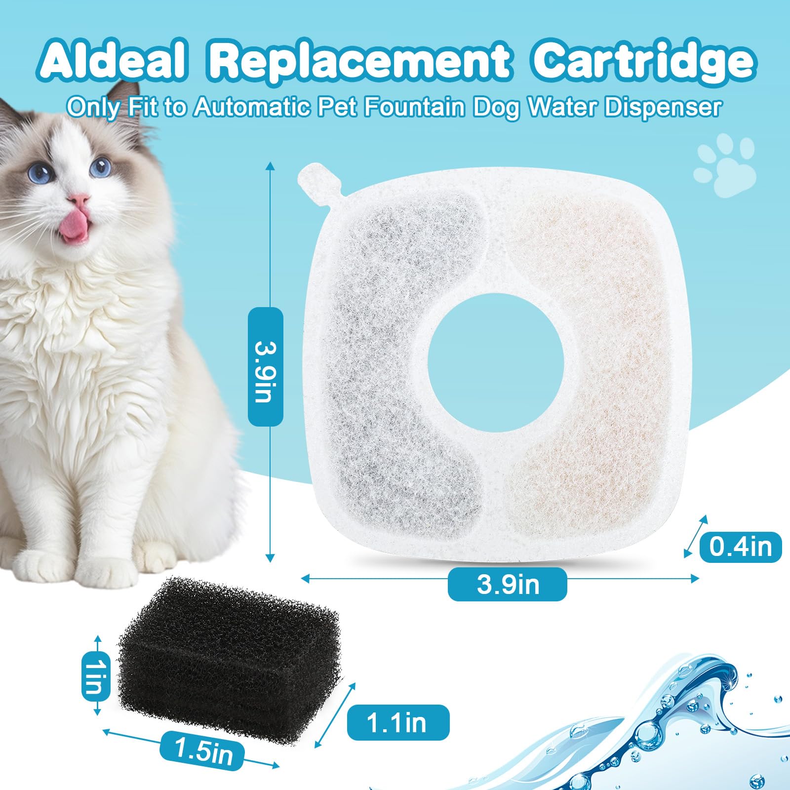 ELXXROONM 18 Pack Cat Water Fountain Filter Replacement Compatible with VEKEN 67oz/84oz/95oz/135oz Automatic Pet Fountain Dog Wa