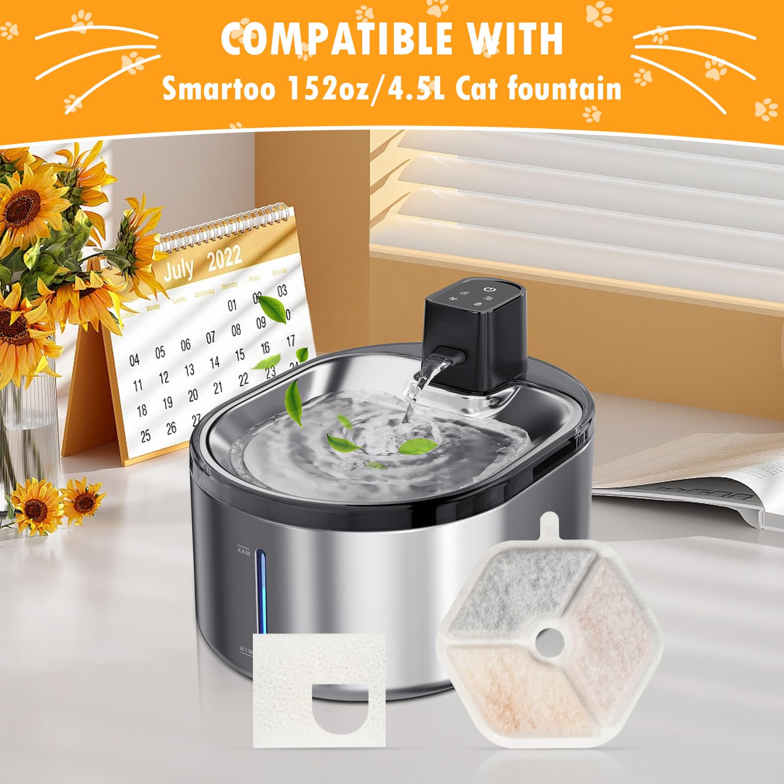 Ktnaid 12+12 Filter & Sponges For Smartoo 152Oz/4.5L Wireless Cat Water Fountain, Quadruple Filtration Cat Fountain Filter Repla