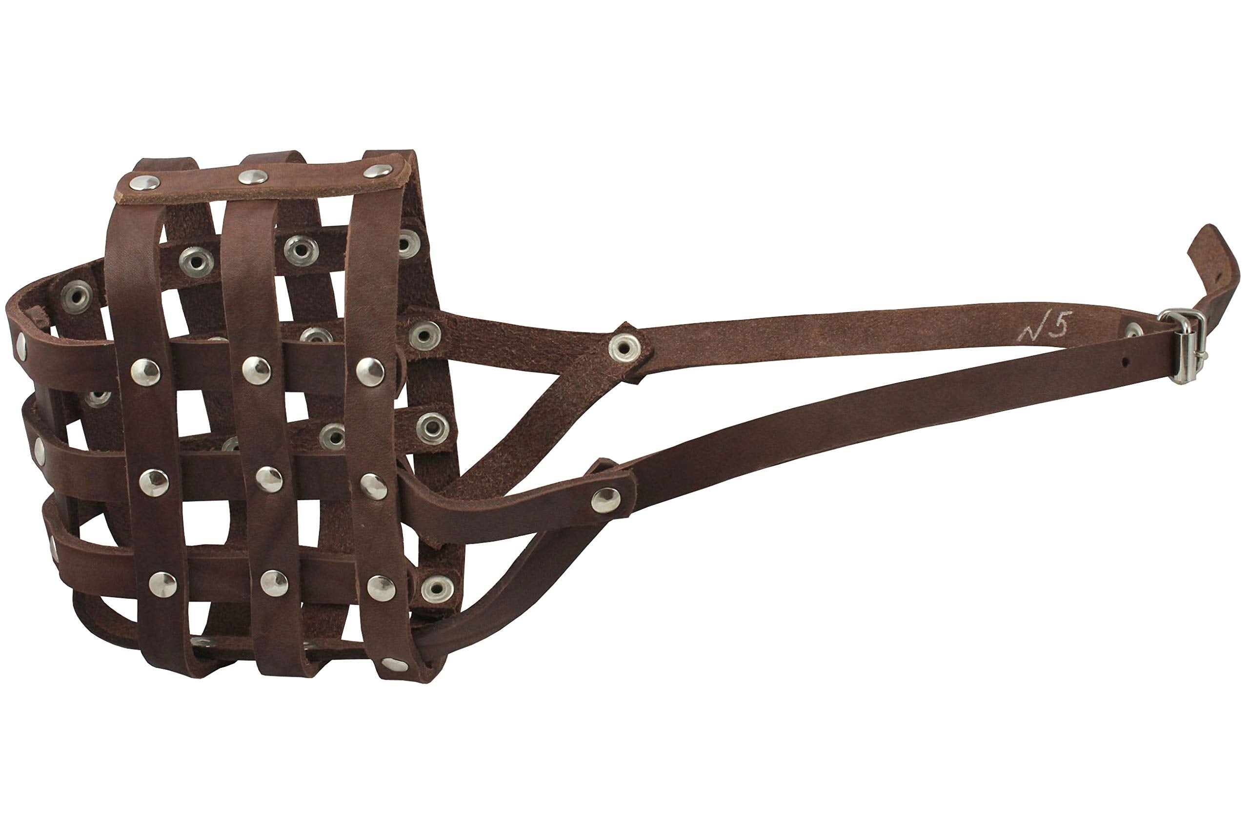 Soft Genuine Leather Dog Basket Muzzle #109 Brown - Boxer, Bulldog (Circumference 13', Snout Length 3.5')