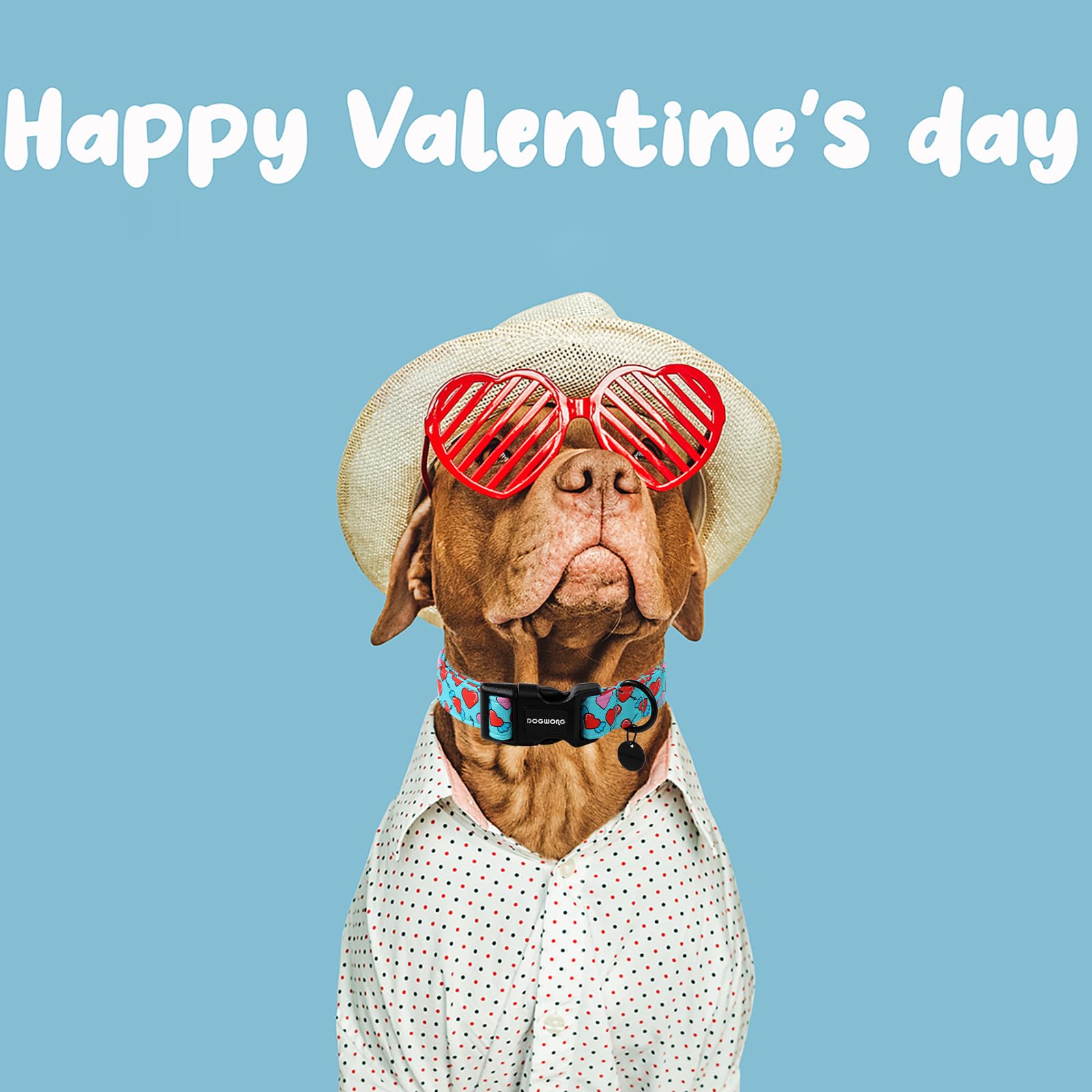 Dogwong Blue Heart Dog Collar Adjustable Soft Natural Fabric Girl Pet Dog Collar Cute Heart Valentine Puppy Necklace For Small M