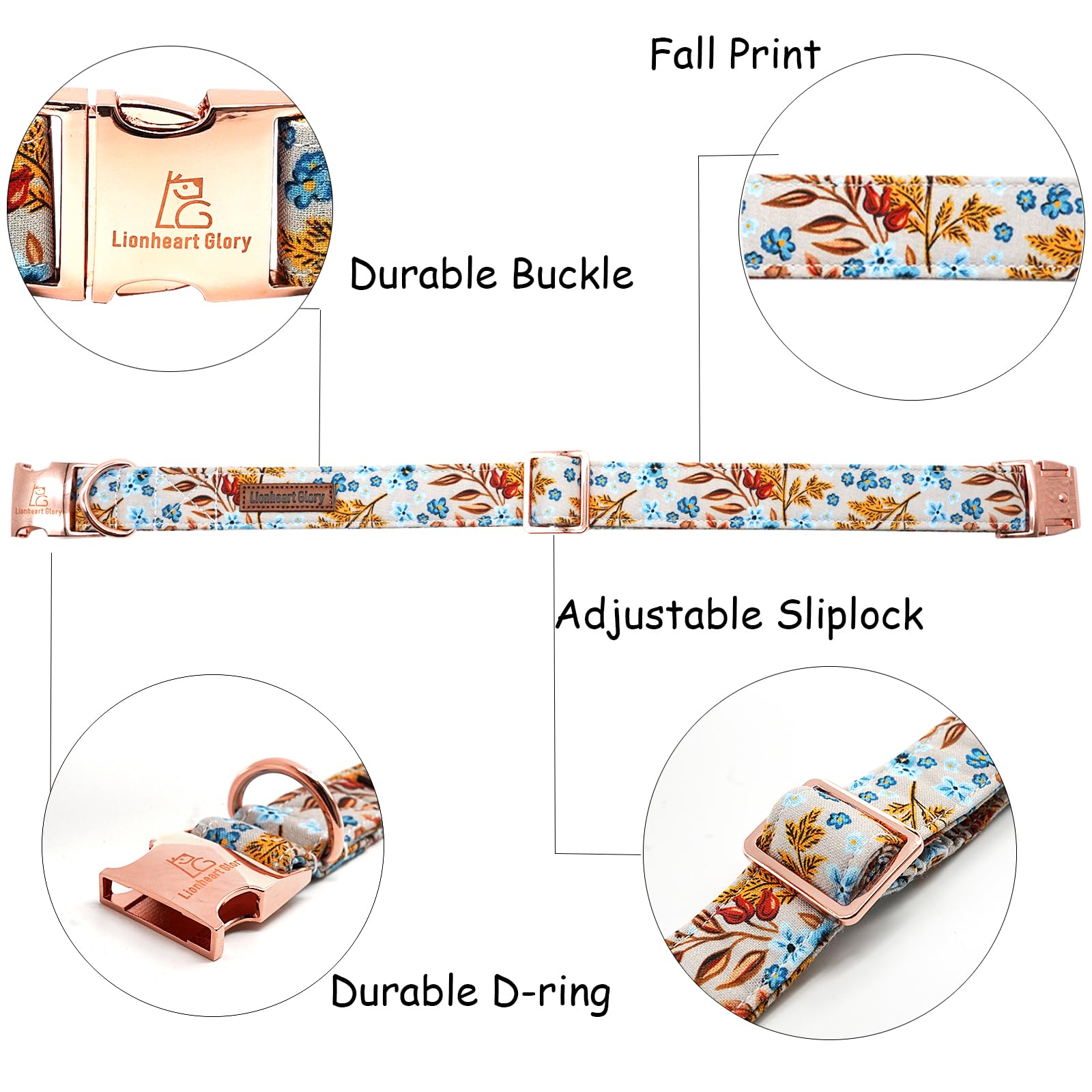 Lionheart Glory Premium Dog Collars Fall Dog Collar, Heavy Duty Adjustable Dog Collar For Large Dogs Maple Leaf Dog Collar