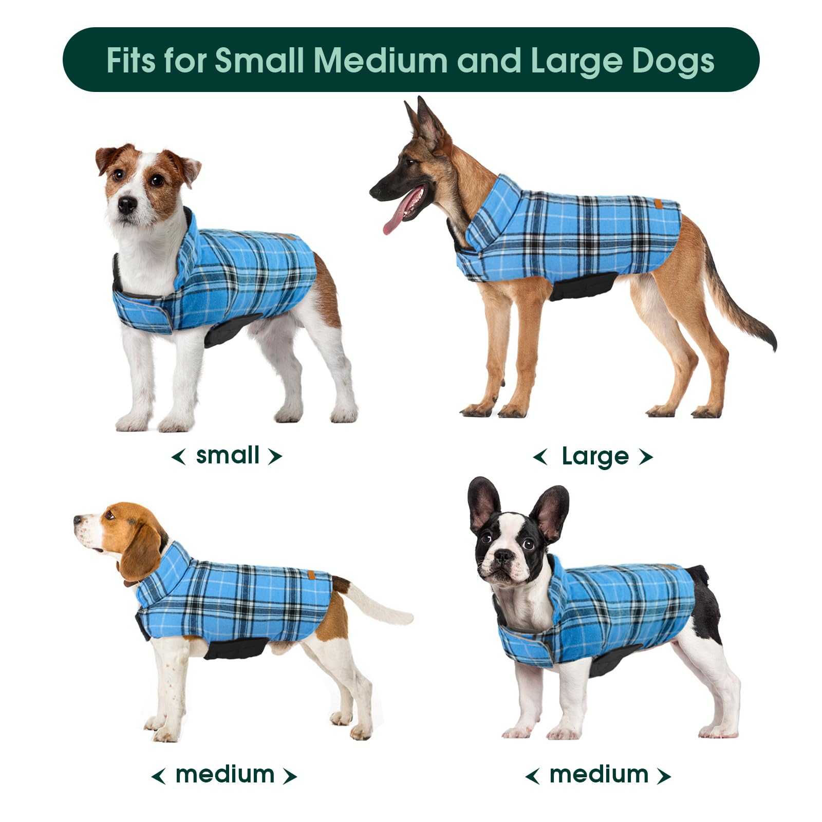 Kuoser Reversible Dog Coat, Waterproof Winter Jacket for Small, Medium & Large Dogs, Blue, Large (Model: Kuoser-92972-Blue-L)
