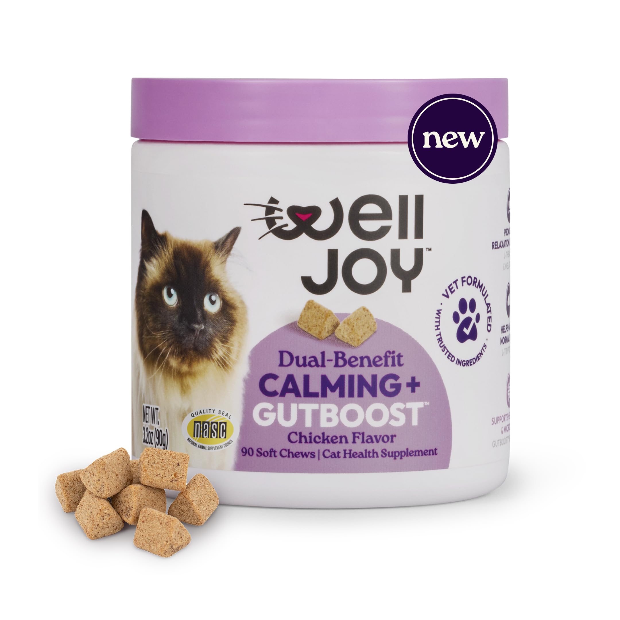 New! WellJoy Cat Supplement Calming+ GutBoost | Cat Health Supplement | Promotes Relaxation & Calmness | Dual-Benefit GutBoost F