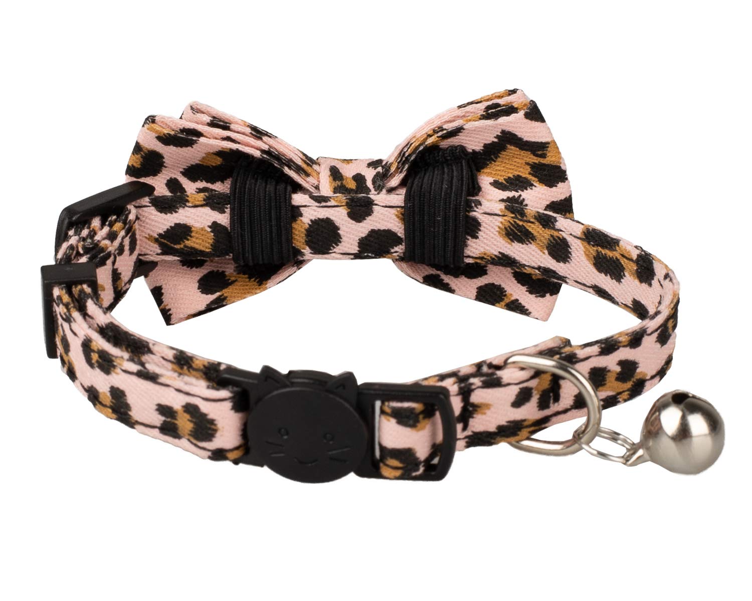 Gyapet Cat Collar Pink With Bowtie Bell Safety Breakaway Kitten 7-11In Dot Colorful Adjustable Leopard-Pink