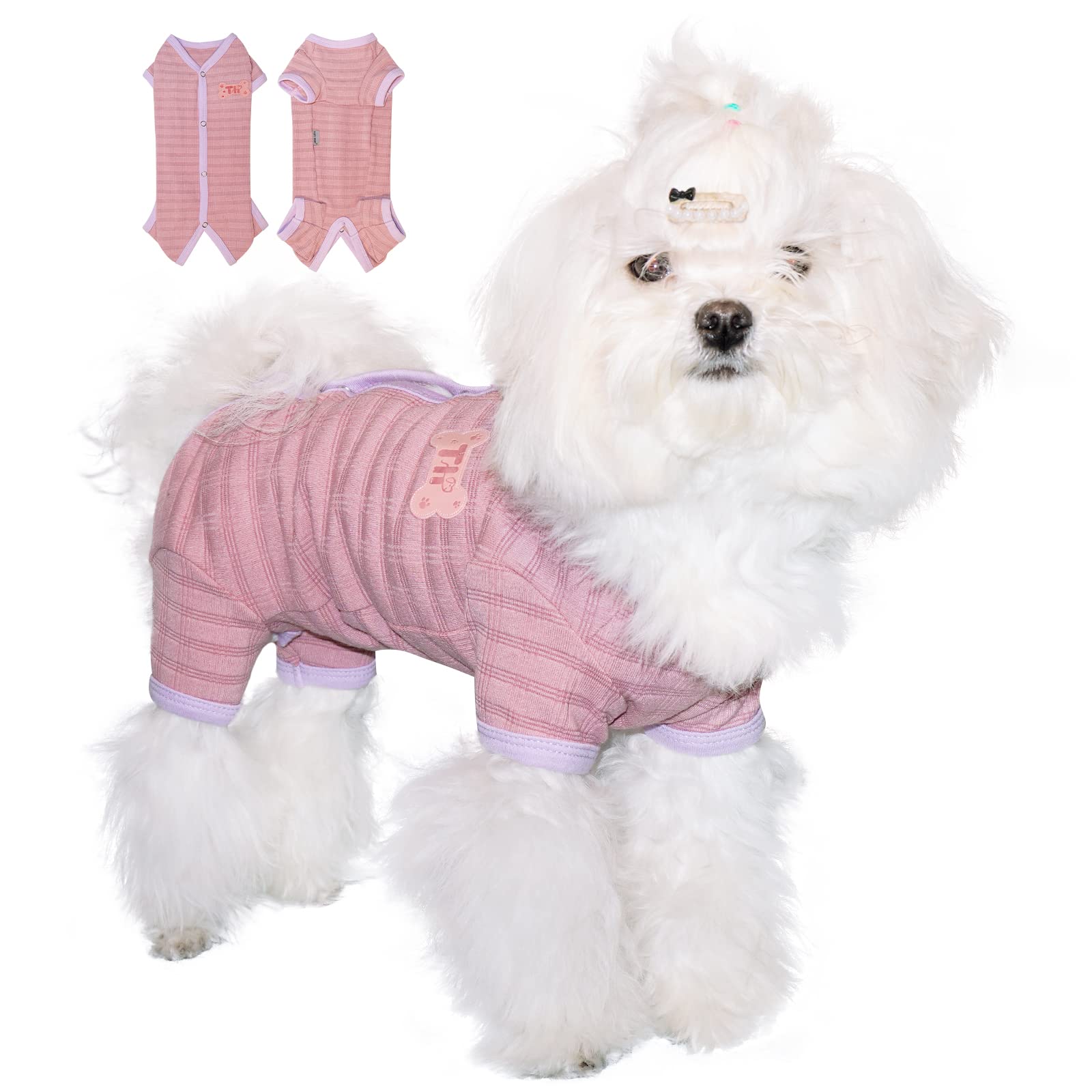 Tony Hoby Female Dog Pajamas With Colorful Stripe, Pet Clothes For Small Medium Dog (Pink&Blue, Girl, S)