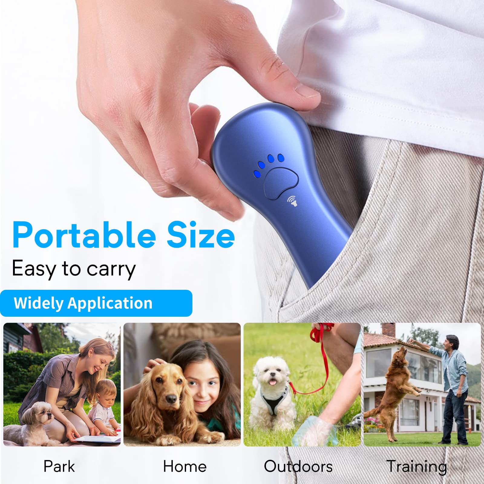 Ahwhg New Anti Barking Device,Dog Barking Control Devices,Rechargeable Ultrasonic Dog Bark Deterrent Up To 16.4 Ft Effective Control Range Safe For Human & Dogs Portable Indoor & Outdoor(Blue)