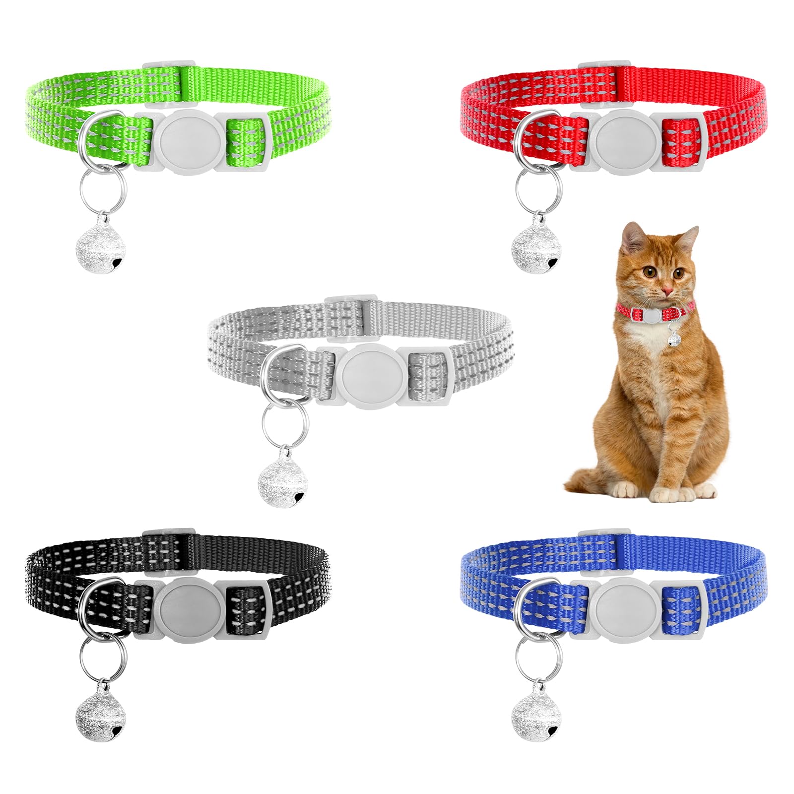 5 Pcs Reflective Cat Collar Breakaway, Breakaway Dog Collar, Cat Collar With Bells, Soft Adjustable Pet Collars For Small Medium