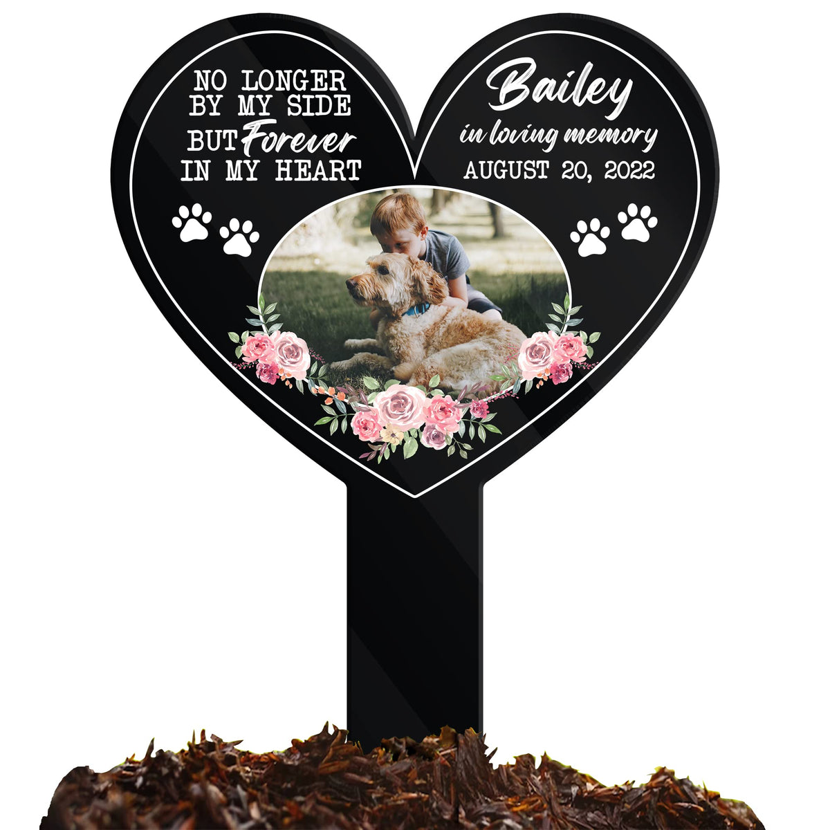 Bfigift Customized Pet Grave Markers Dog Cat Cross Pet Memorial Plaques Personalized Heart Grave Markers Outdoor Gifts For Friends Someone Lost Pet Pet Picture Plaque Sympathetic Loss Of Dog Cat