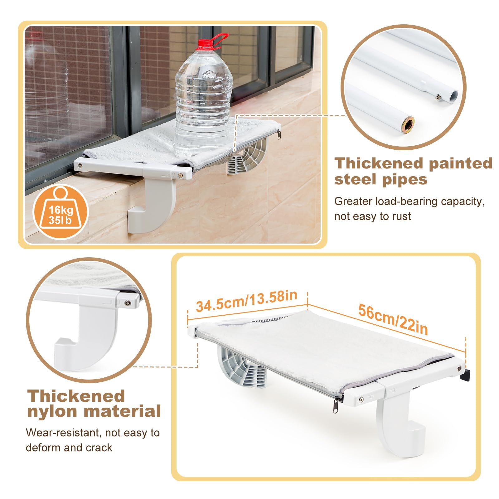 Sunhoo Cat Window Perch Hammock Kitty Bed For Windowsill Bedside Large Cats Shelf Seat Inside With Adjustable Ledge Sturdy Remov