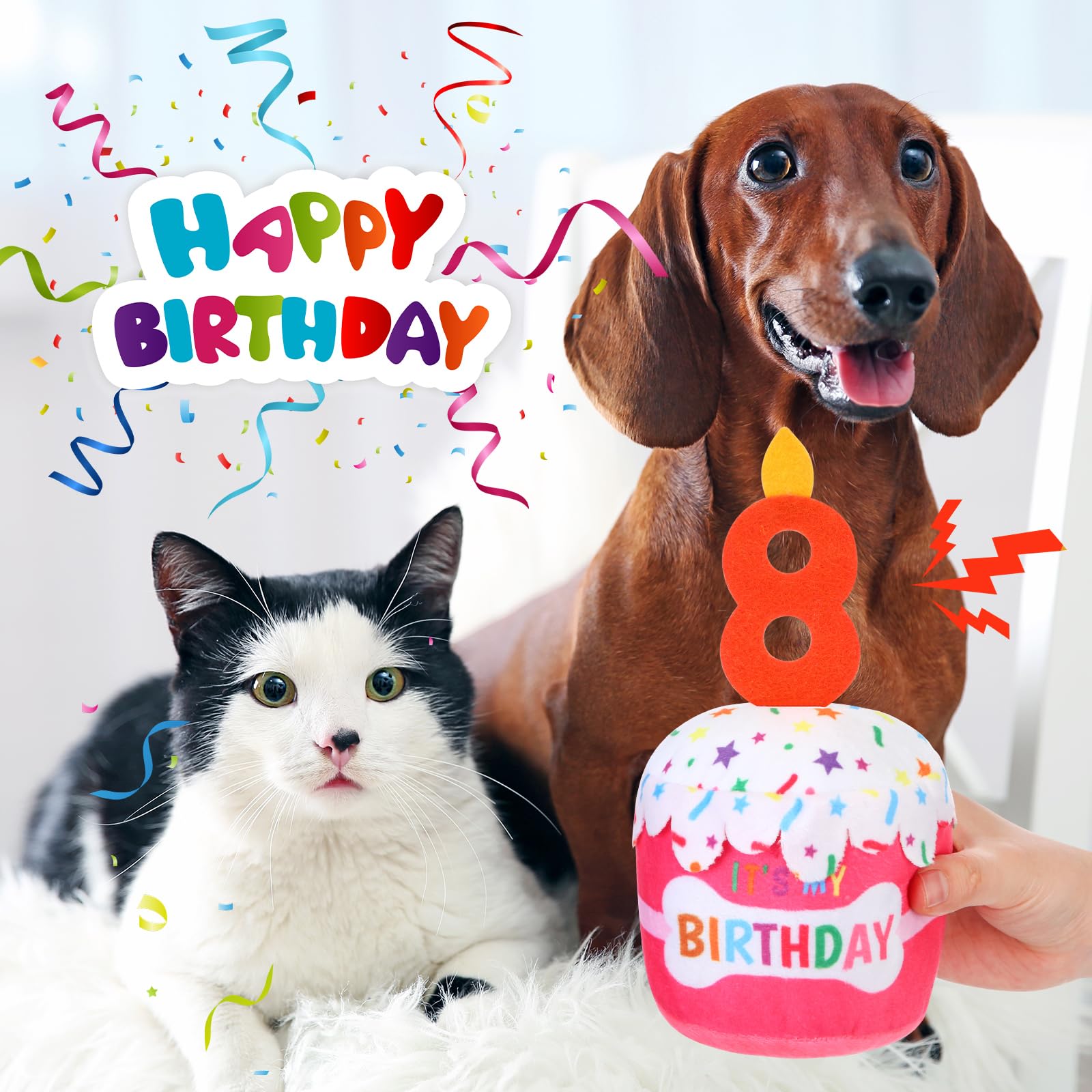 Dansydaisy Dog 8Th Birthday Cake Toy Accessories For Girl Boy Gifts, Pink Squeaky Plush Toy For Dog Birthday Party Decor Favor F