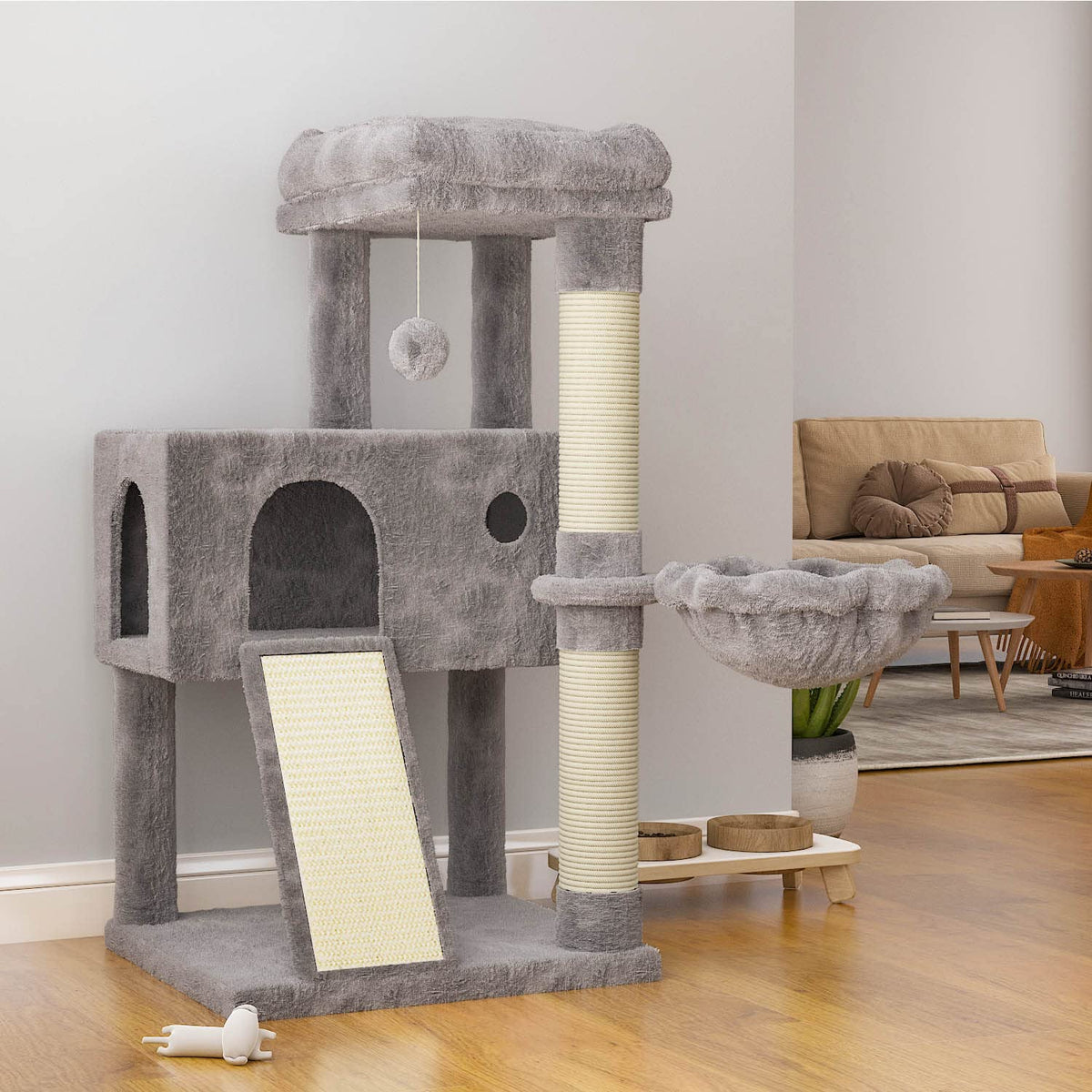 Sha Cerlin Cat Tree 36'' Cat Tower, Multi-Level Cat Condo With Scratching Posts For Kittens, Cat Climbing Stand With Plush Ball 