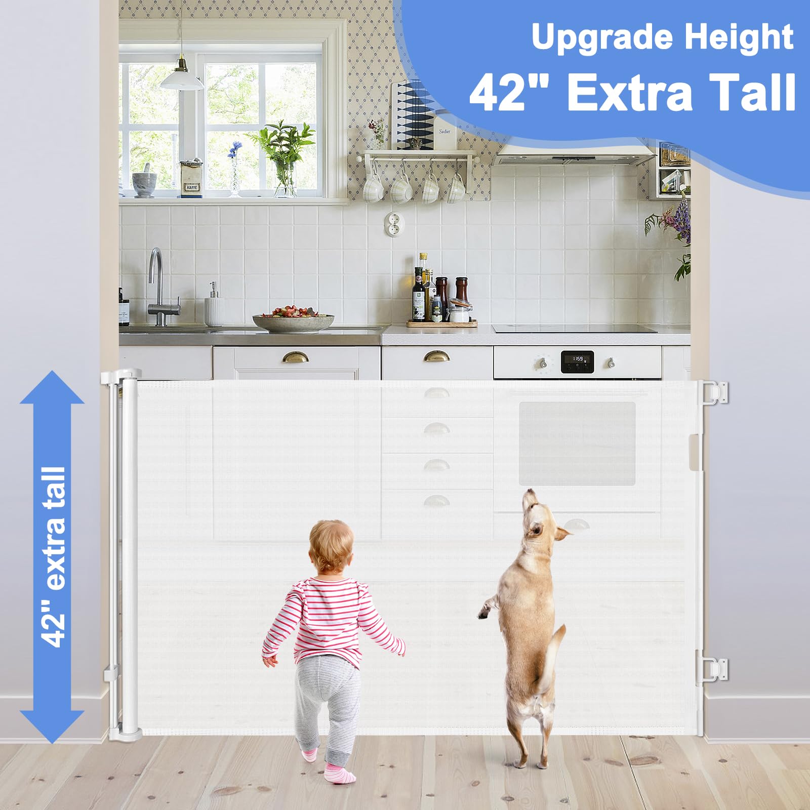 42'' Tall X 75'' Wide Retractable Baby Gates Extra Tall Baby Gate Tall Baby Gates for Dogs Tall Gates for Dogs Indoor Retractabl