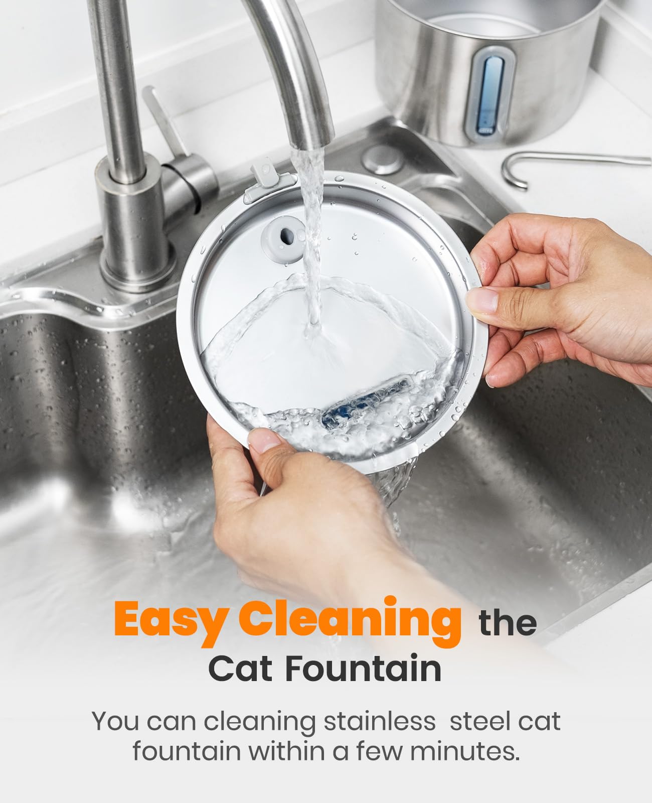 Oneisall Stainless Steel Cat Water Fountain, 2L Water Fountains For Cats Indoor With Quiet Pump And 3 Replacement Filters, Pet W