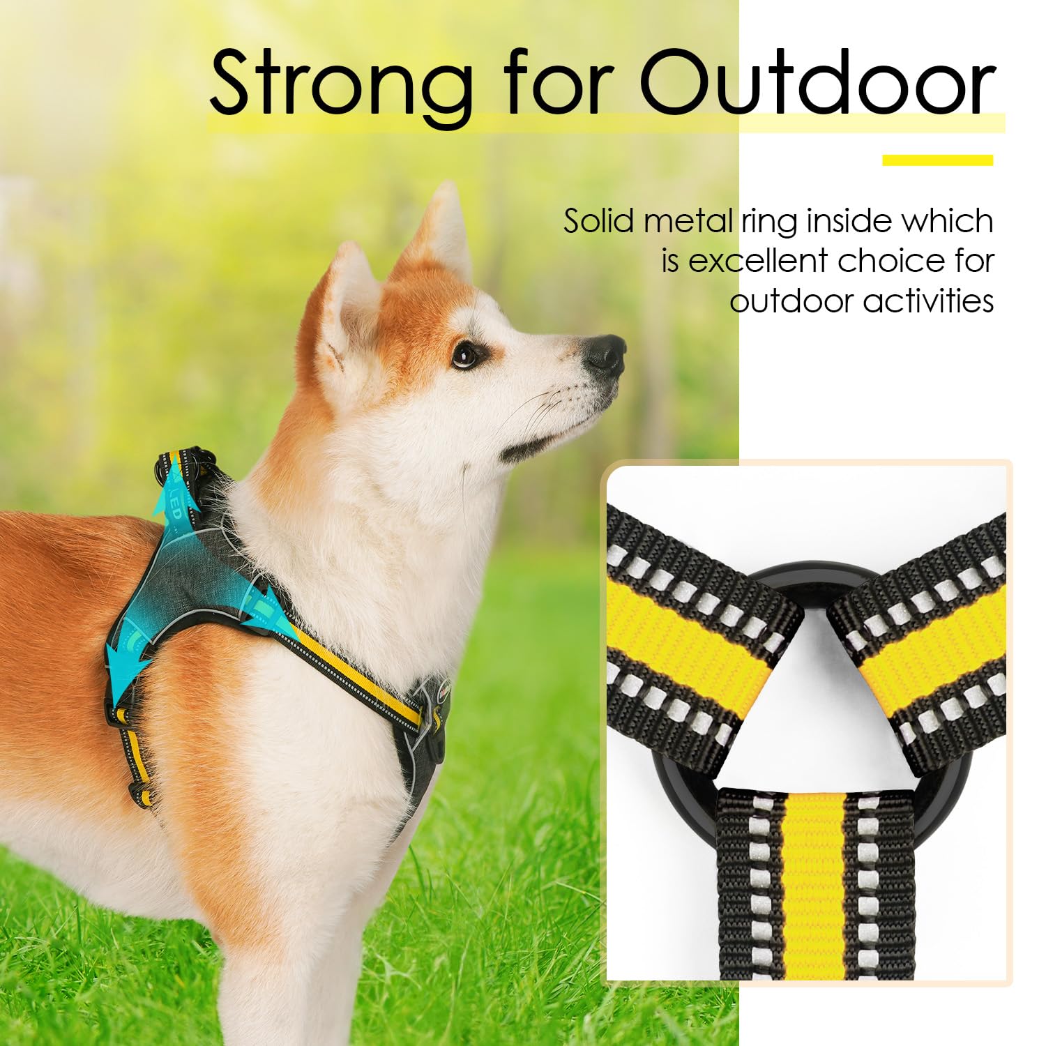 ThinkPet Large Yellow Dog Harness - No Pull Escape Proof Nylon Vest with Front Clip, Padded Reflective Halter for Training and Hiking