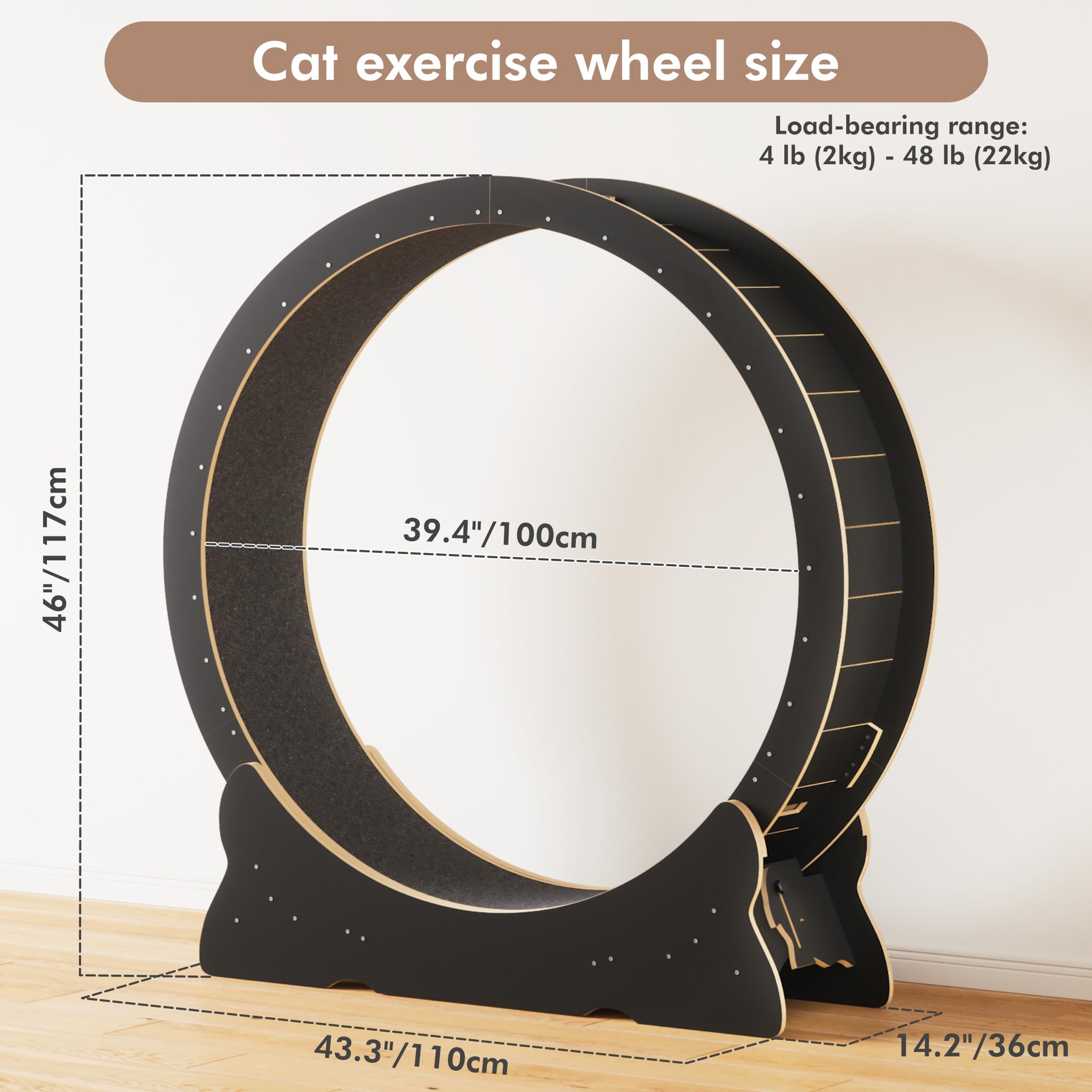 Mondeer Cat Exercise Wheel, 43.3 Inch Cat Wheel For Indoor Cats With Carpeted Runway, Xl Cat Treadmill With Removable Carpet And