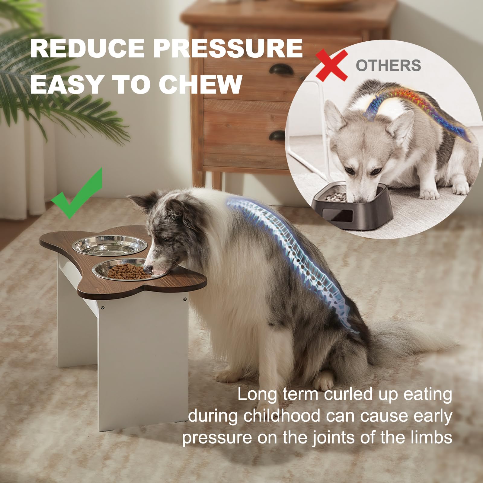 Hq4Us 4Legs Elevated Dog Bowls For Large Dogs, Diy Dog Name Farmhouse Medium Stand, Wood Raised Stand With 2 Stainless Steel Bow