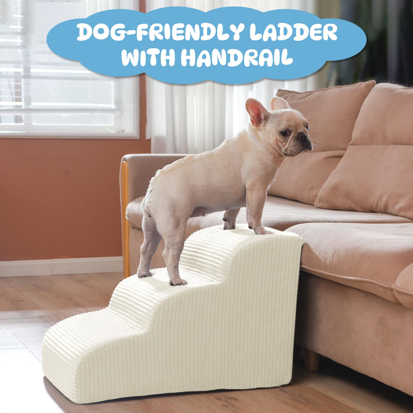 Yiruka Dog Steps for Small Dogs, 4-Step Dog Ramp and Stairs for High Beds and Sofa, Non-Slip Pet Stairs for Small Dogs and Cats,