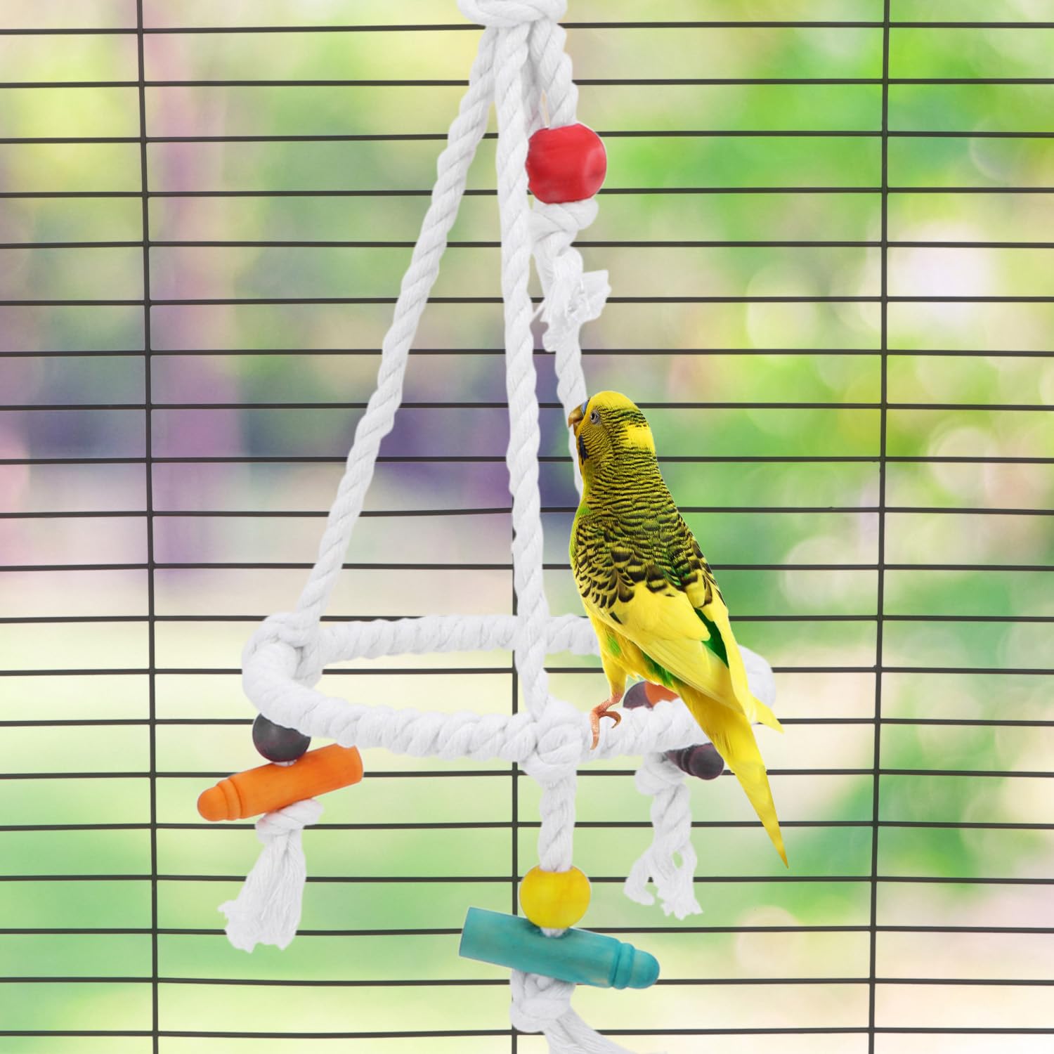 Hypeety Pet Bird Parrot Swing - Hanging Hammock For Parakeets, Budgies, Conures & Quaker Parrots - Cotton Rope Round Swing Toy