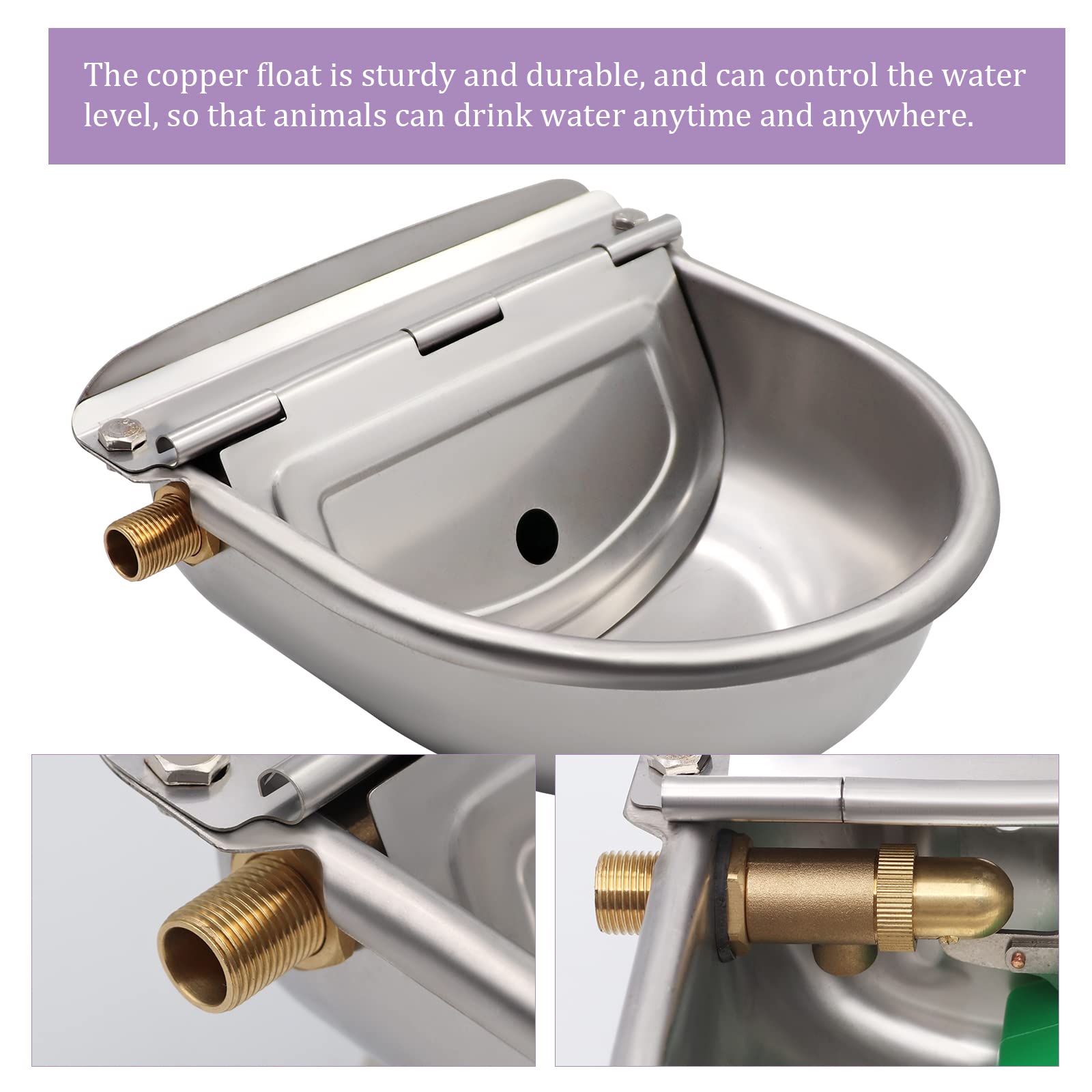 Automatic Waterer Bowl With Brass Float Valve And Drain Plug Stainless Steel Livestock Water Trough Bowl For Dog Cattle Pig Goat Sheep