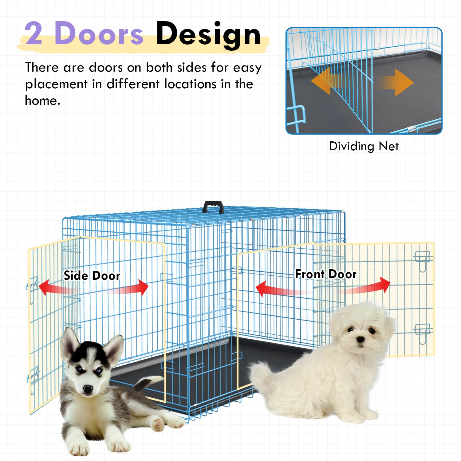 PayLessHere Large Dog Crate Kennel for Medium Large Dogs 24 inches Metal Dog Cage Double-Door Folding Travel Indoor Outdoor Pupp