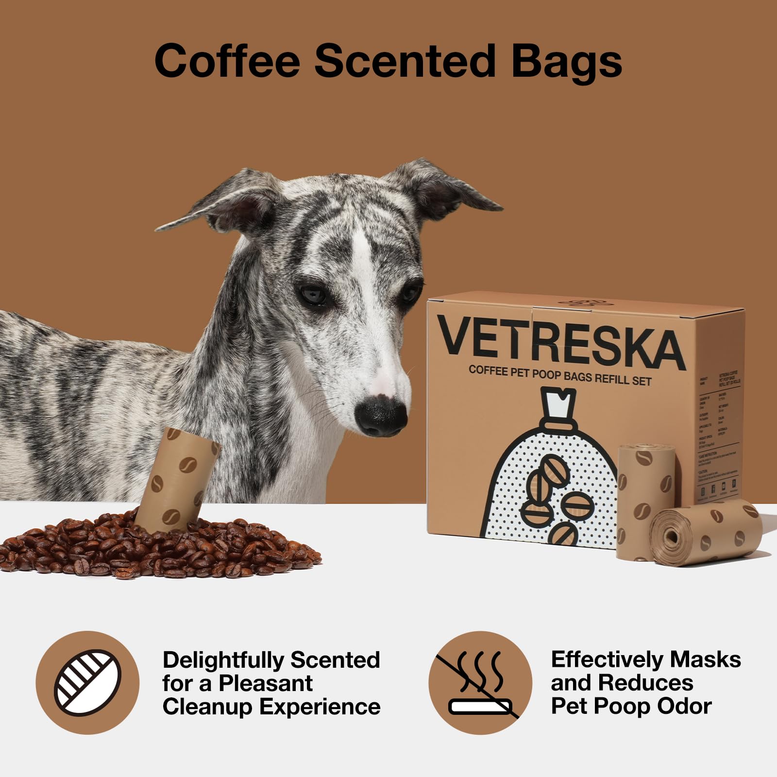 Vetreska Dog Poop Bags, Coffee Scented Waste Bags, Leak Proof, Extra Thick And Large Dog Pet Bags For Dogs And Cats - 300 Count