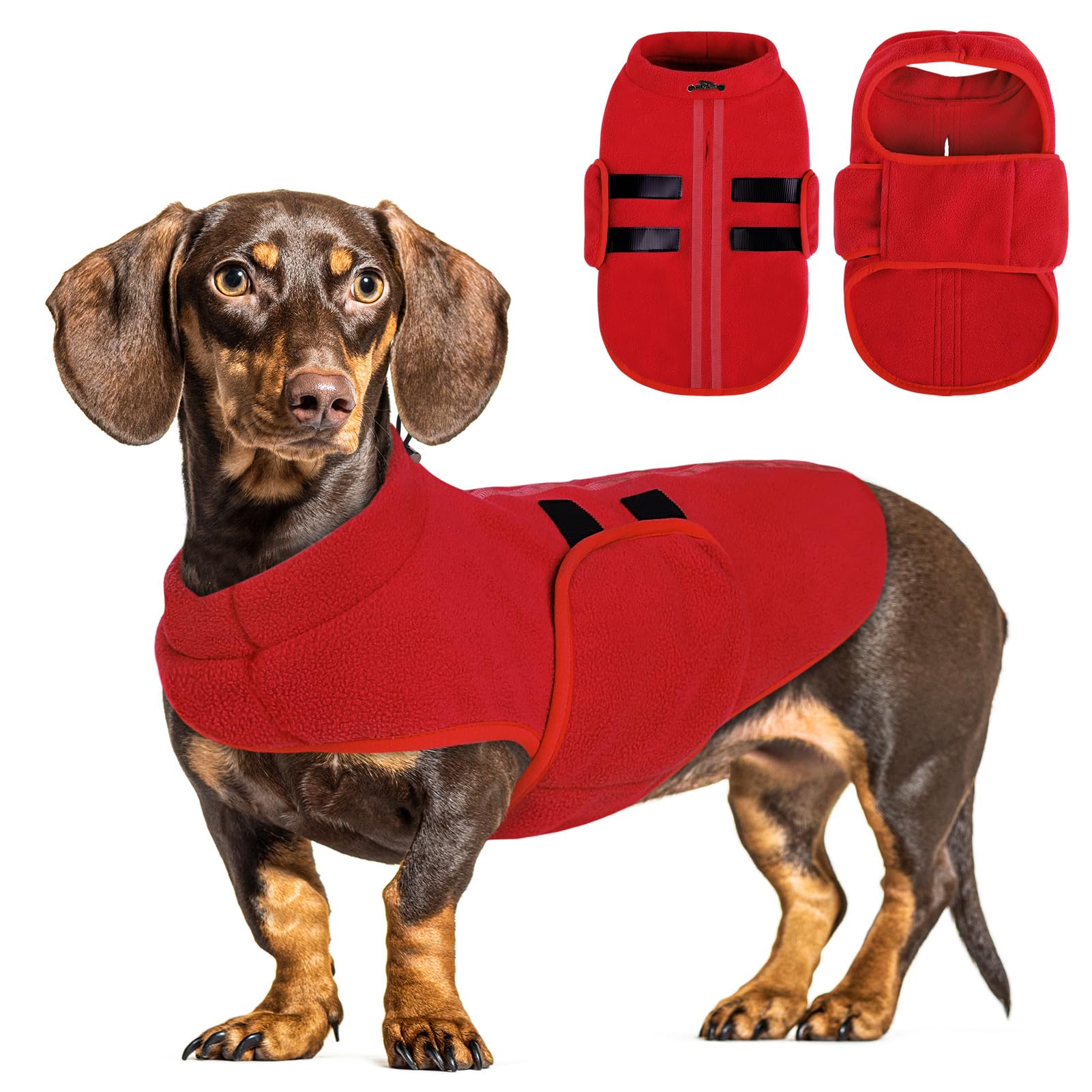 Queenmore Large Dog Sweaters, Soft Fleece Vest Pullover Dog Jacket With Leash Hole, Warm Winter Dog Clothes Cold Weather Doggy Dachshund Sweater For Large Dogs Cats Boy Or Girl (Red, L)