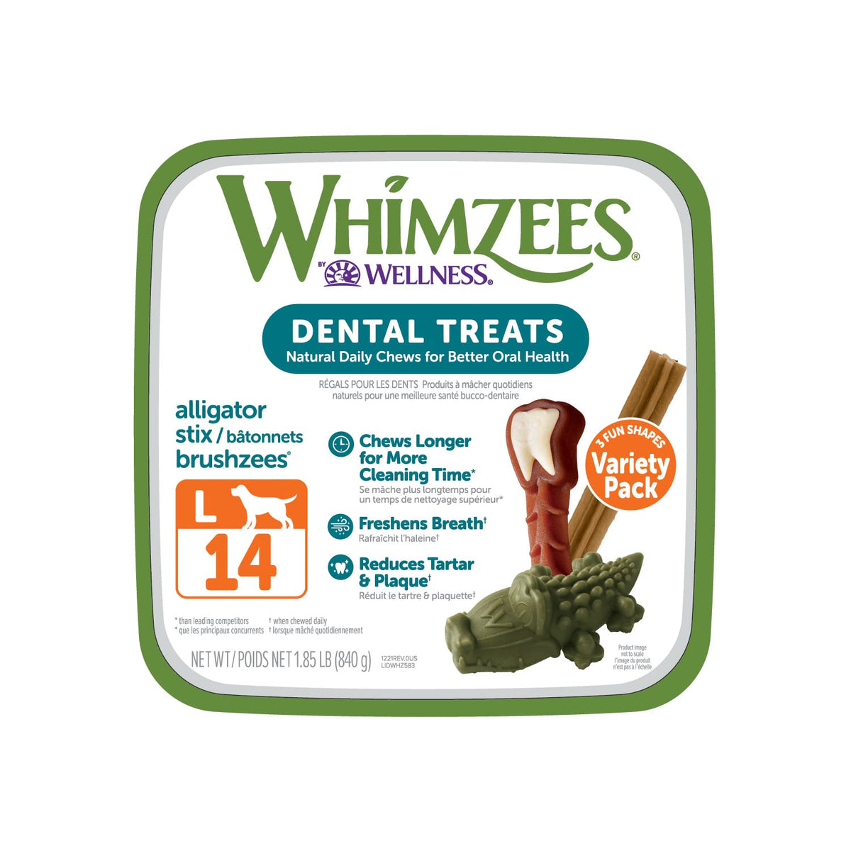 Whimzees By Wellness Large Dental Chews Variety Box: All-Natural, Grain-Free, Long Lasting Treats With Grooved Design For Improv