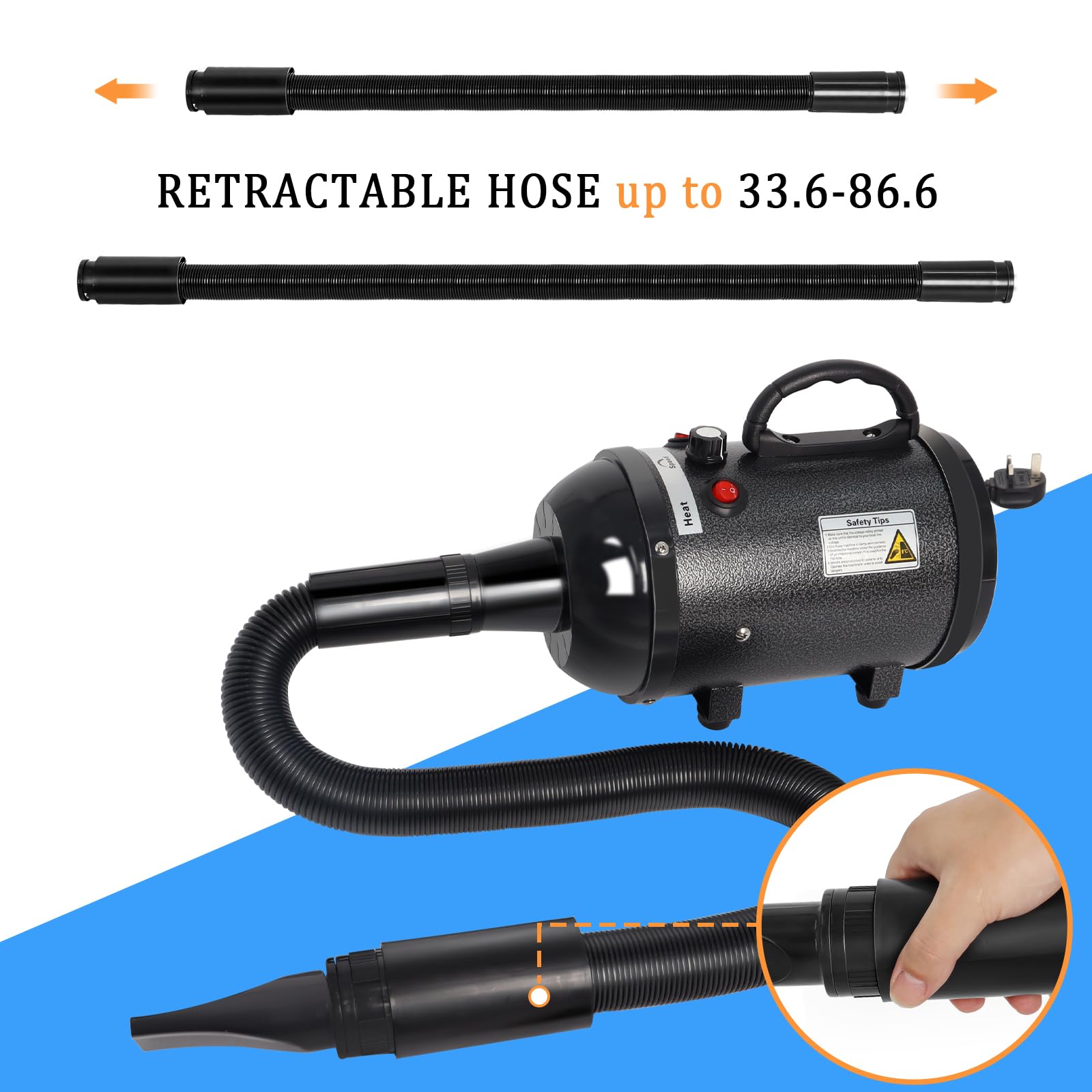 Hoqqf Dog Dryer For Large Dogs 5.2Hp 3800W High Velocity Pet Hair Dryers With Heater For Grooming, Spind Temperature Adjustable