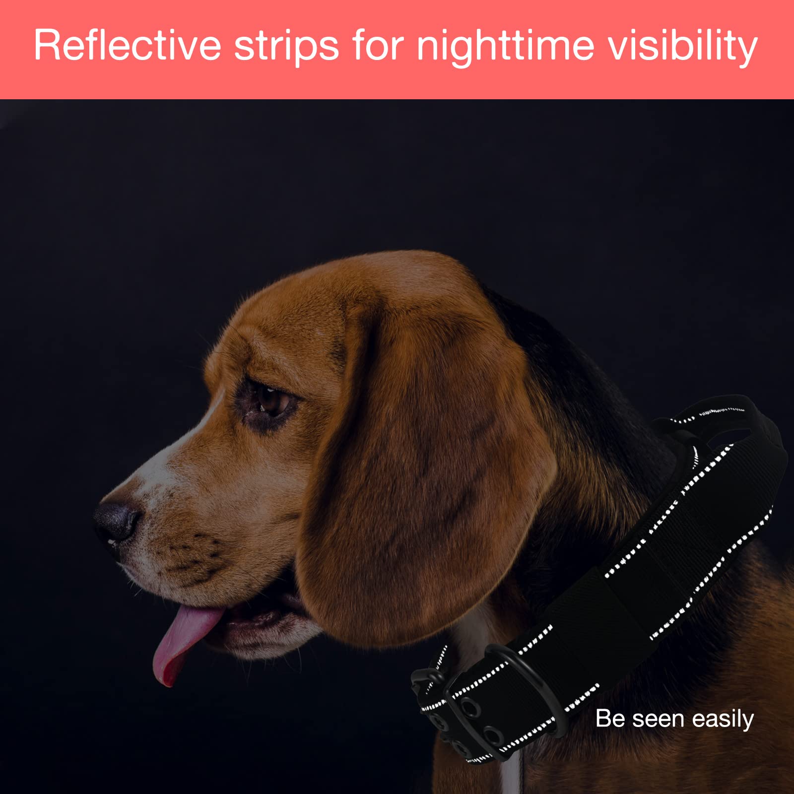 Yunleparks Reflective Dog Collar Heavy Duty Tactical With Control Handle And Metal Buckle For Dog Training(Large, Black)