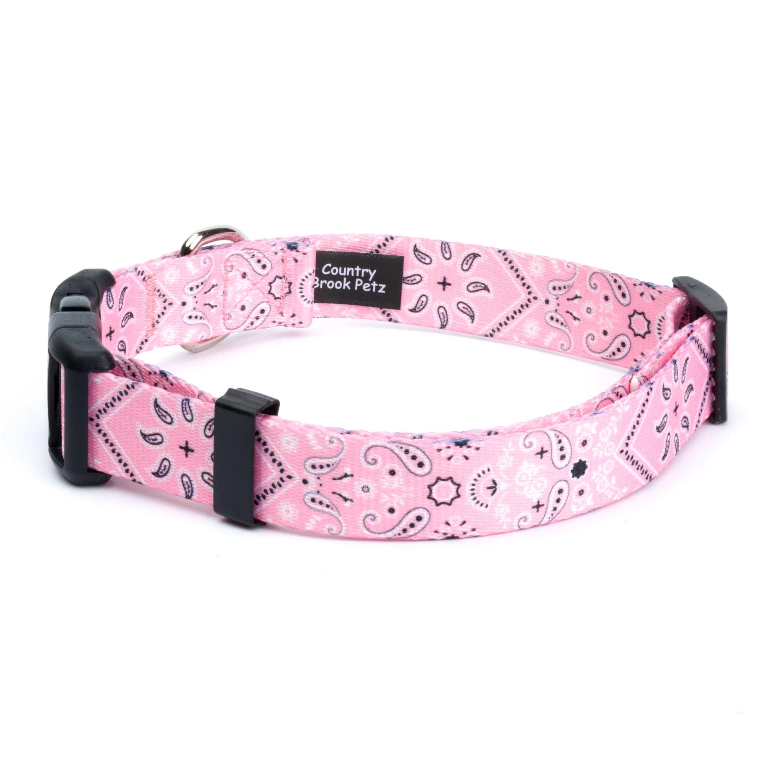 Country Brook Petz - Deluxe Pink Bandana Dog Collar - Made in The U.S.A. - Country and Western Collection Featuring Rustic Desig