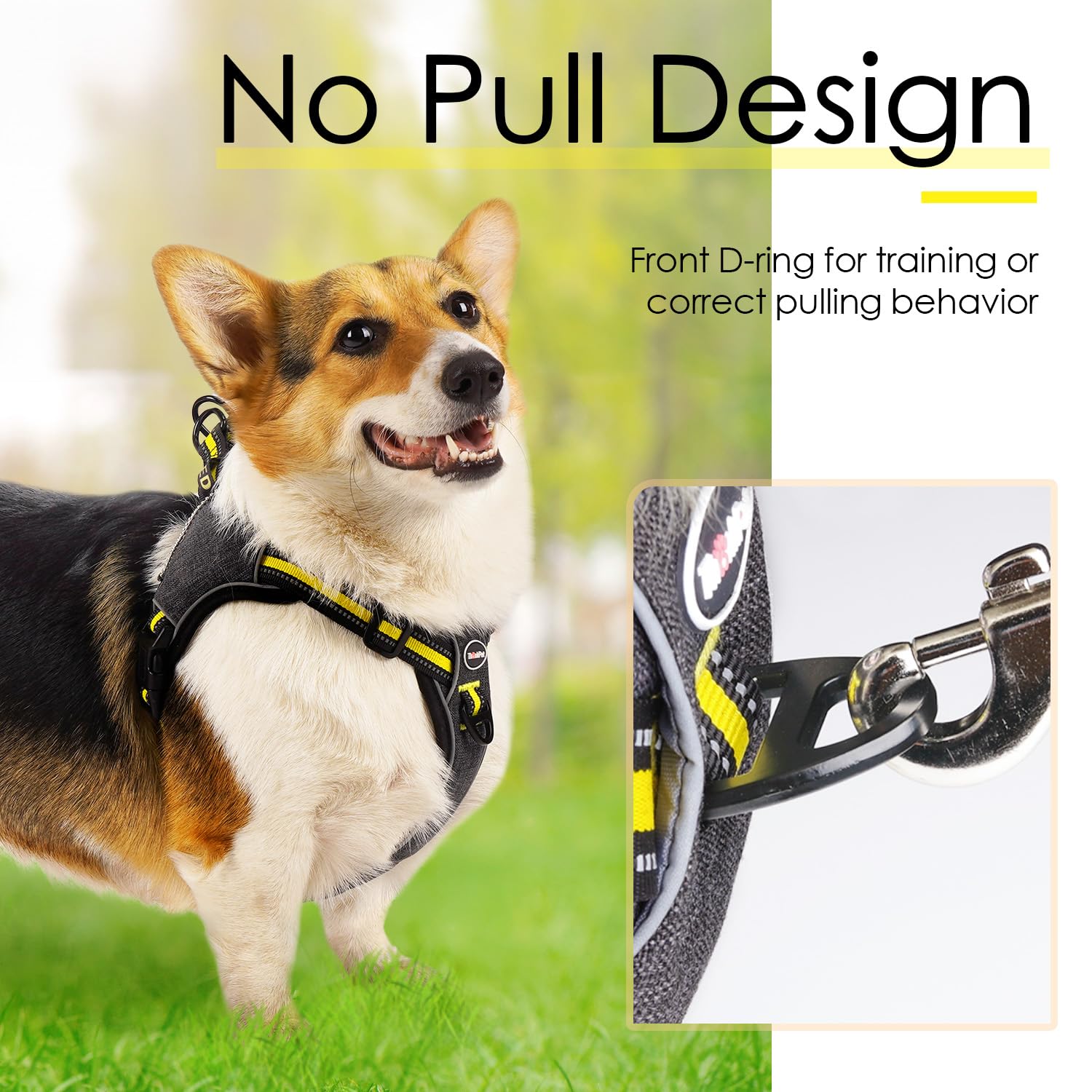 ThinkPet Large Yellow Dog Harness - No Pull Escape Proof Nylon Vest with Front Clip, Padded Reflective Halter for Training and Hiking
