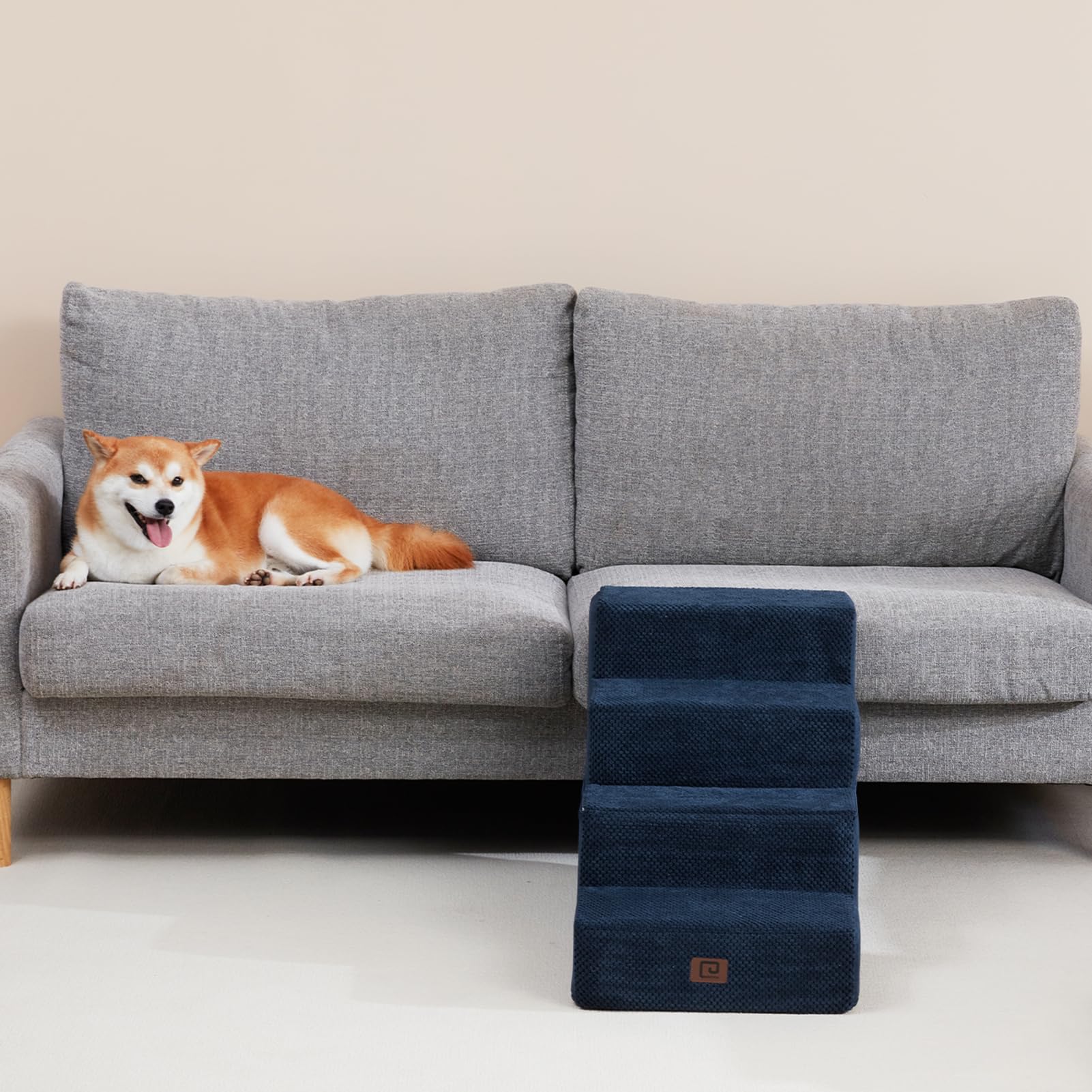 Eheyciga Dog Stairs For Bed 18”H, 4-Step Dog Steps For High Bed, Pet Steps For Small Dogs And Cats, Non-Slip Balanced Dog Indoor Ramp, Navy Blue