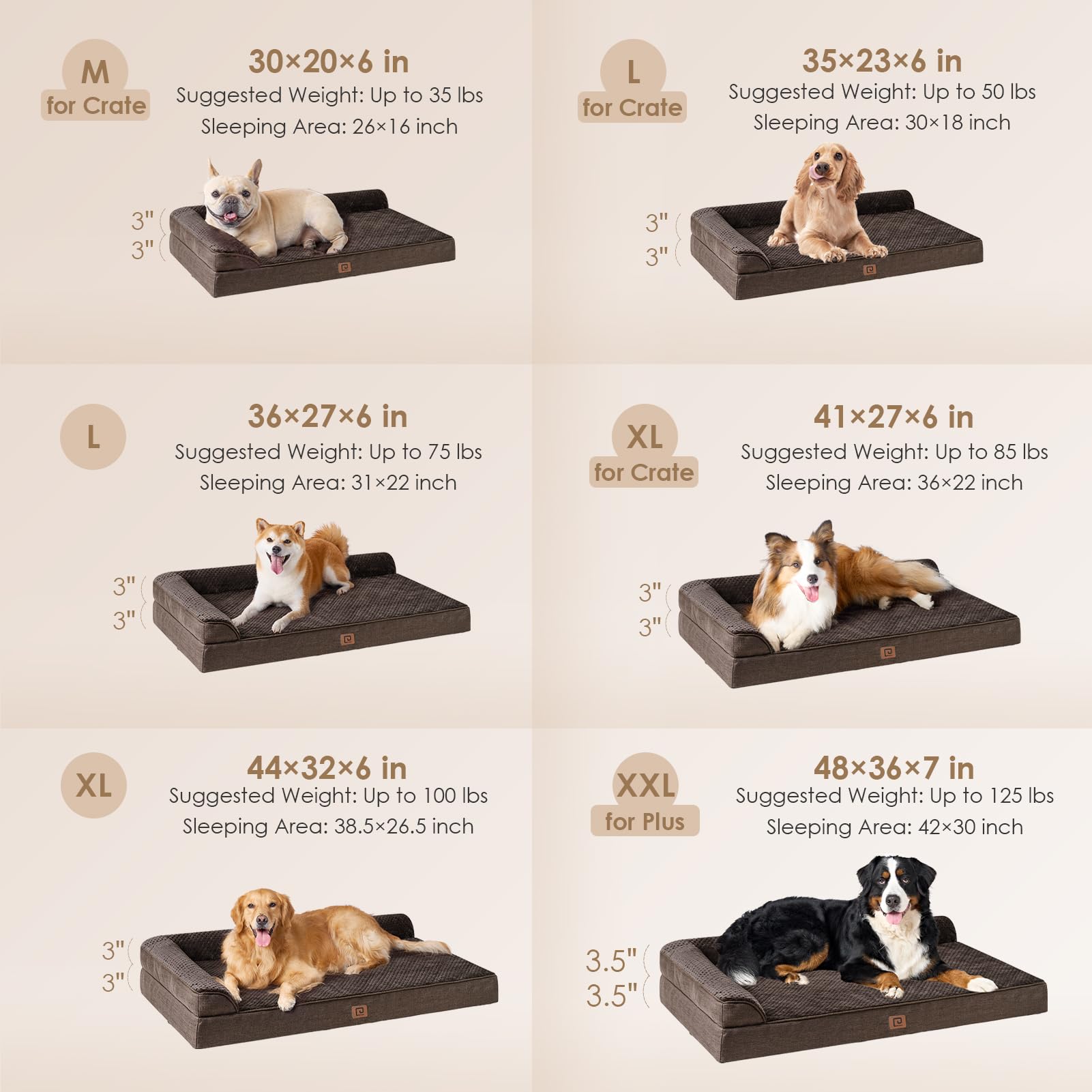 Eheyciga Memory Foam Orthopedic Dog Beds Large Sized Dog With Waterproof Lining, Washable Dog Sofa Bed With Removable Cover And Nonskid Bottom For Crate Pet Couch Bed, 35X23 Inches, Brown