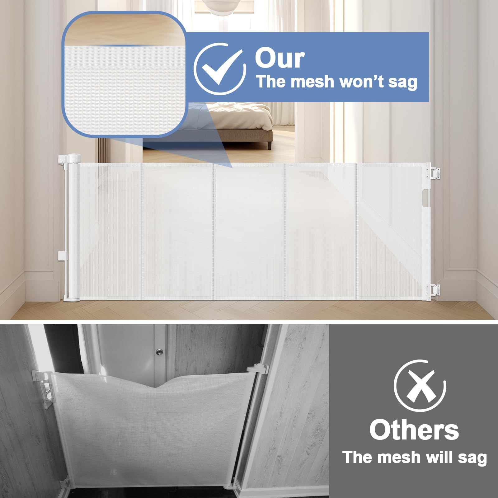 Reinforced Retractable Baby Gates with Support Rod 60'' Wide Retractable Baby Gate for Stairs Retractable Dog Gate Outdoor Retra