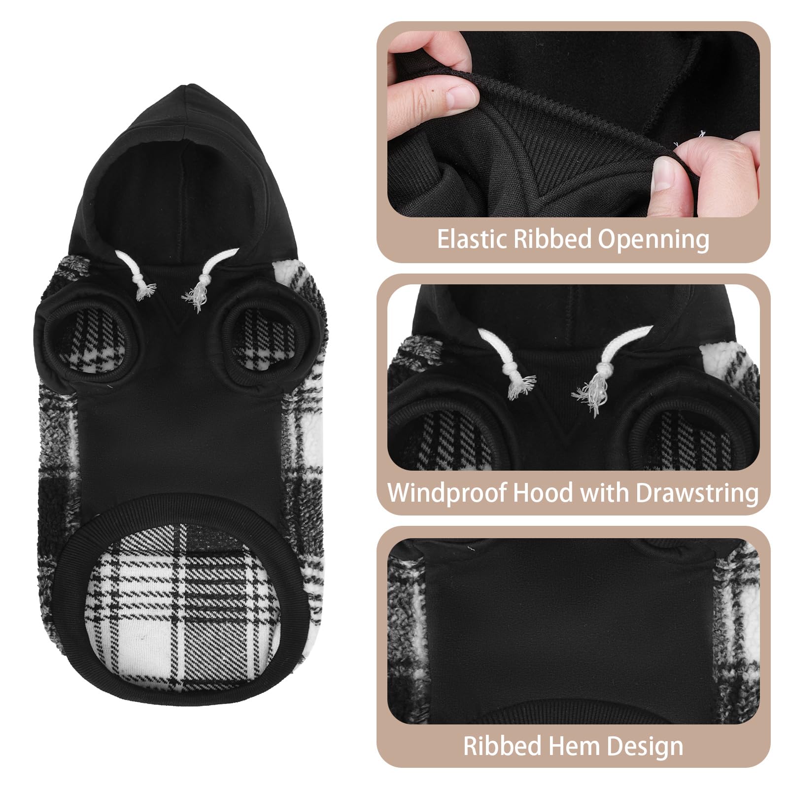 PUPTECK Dog Hoodie Puppy Sweatshirt Warm Dog Sweater Winter Clothes Cold Weather Coats for Small Medium Large Dogs, Black, M