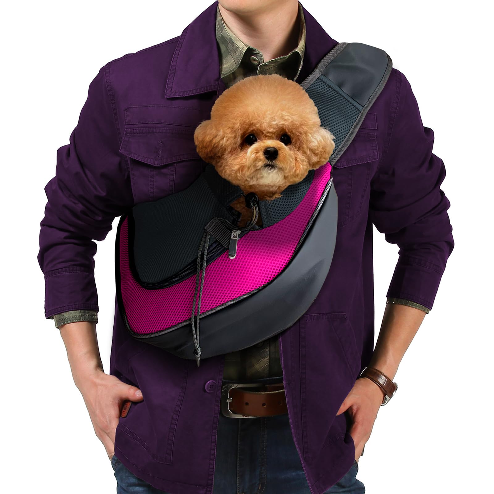 PUCEWMY Pet Dog Sling Carrier, Breathable Mesh Adjustable Puppy Sling Carrier Hand Free for Small Dog Cat, M, Rose