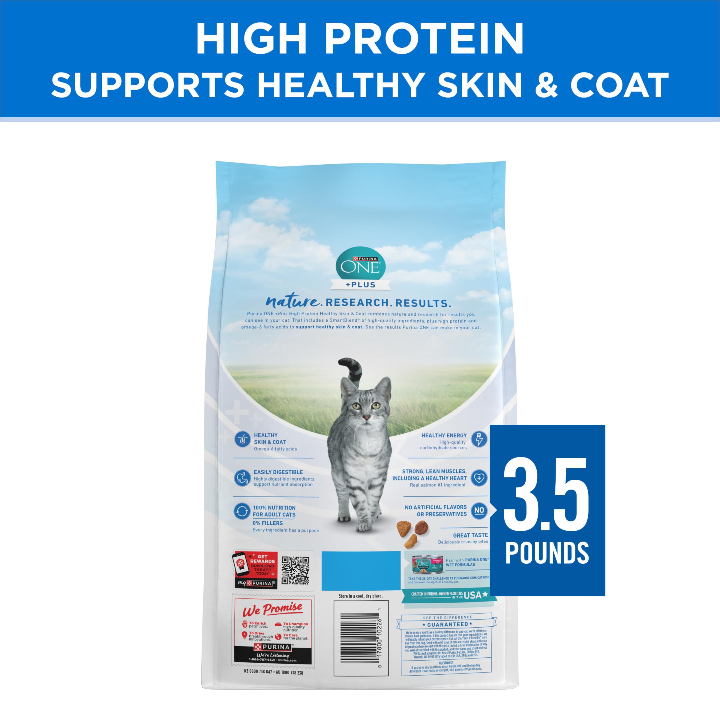 Purina ONE Plus High Protein Cat Food Dry Salmon and Ocean Whitefish Cat Skin and Coat Health Formula - 3.5 lb. Bag