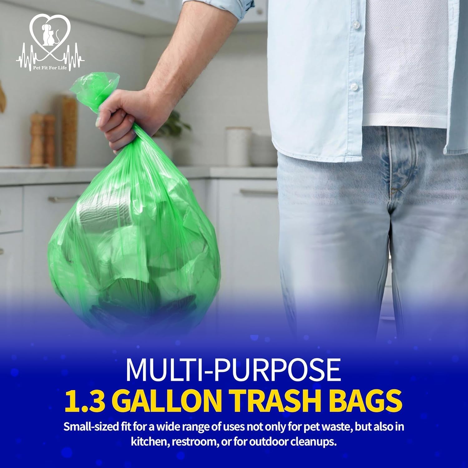 Pet Fit For Life 1.3 Gal Leak-Proof Wastebasket Liners - 3-Pack Of 10 Small Bags For Dog Droppings, Lawn, Garage, Home, Office,