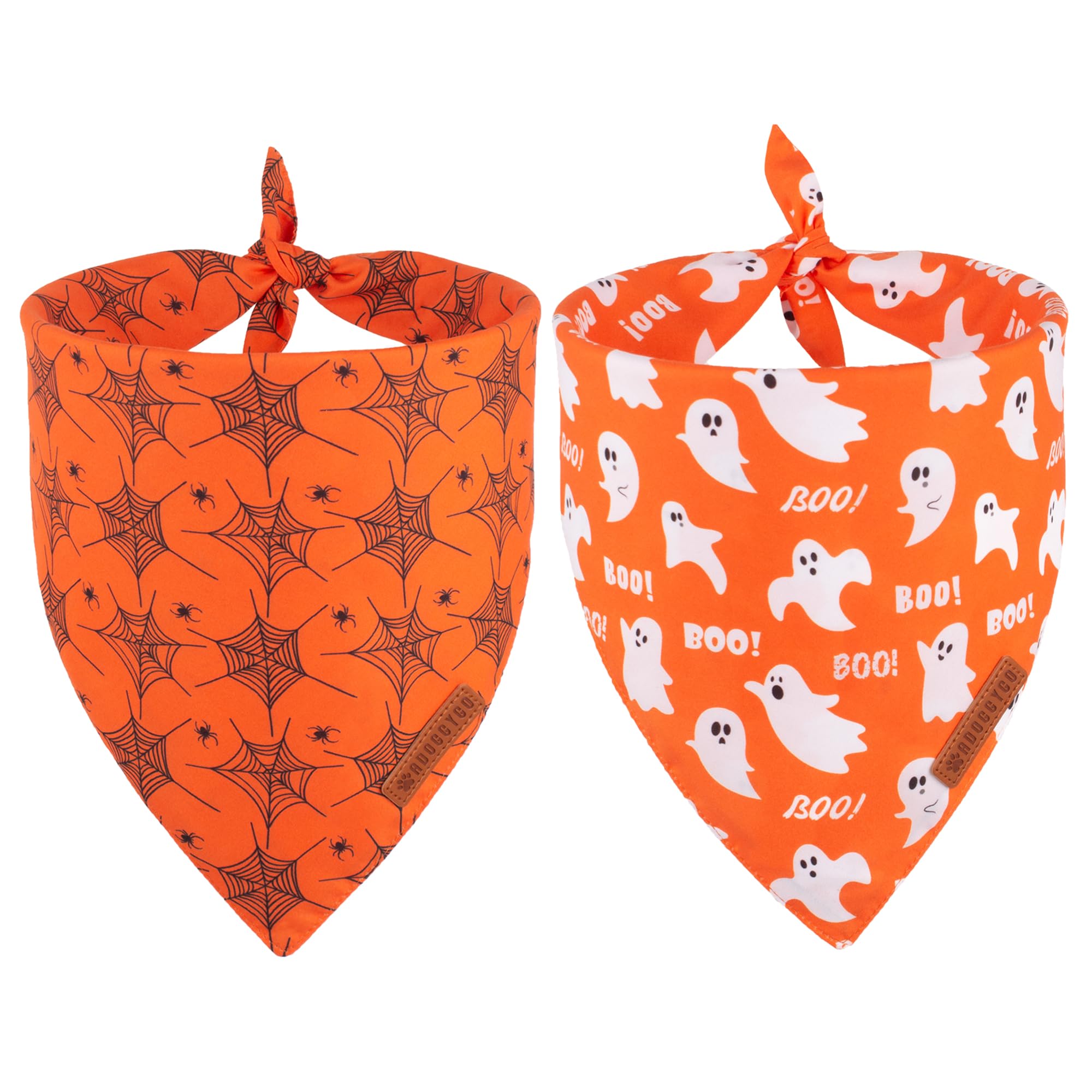 Adoggygo Halloween Dog Bandana, Spider Web Ghost Design Dog Scarf, Premium Durable Fabric, Orange Dog Halloween Bandanas For Small Dogs Cats Puppies (Small, Halloween)