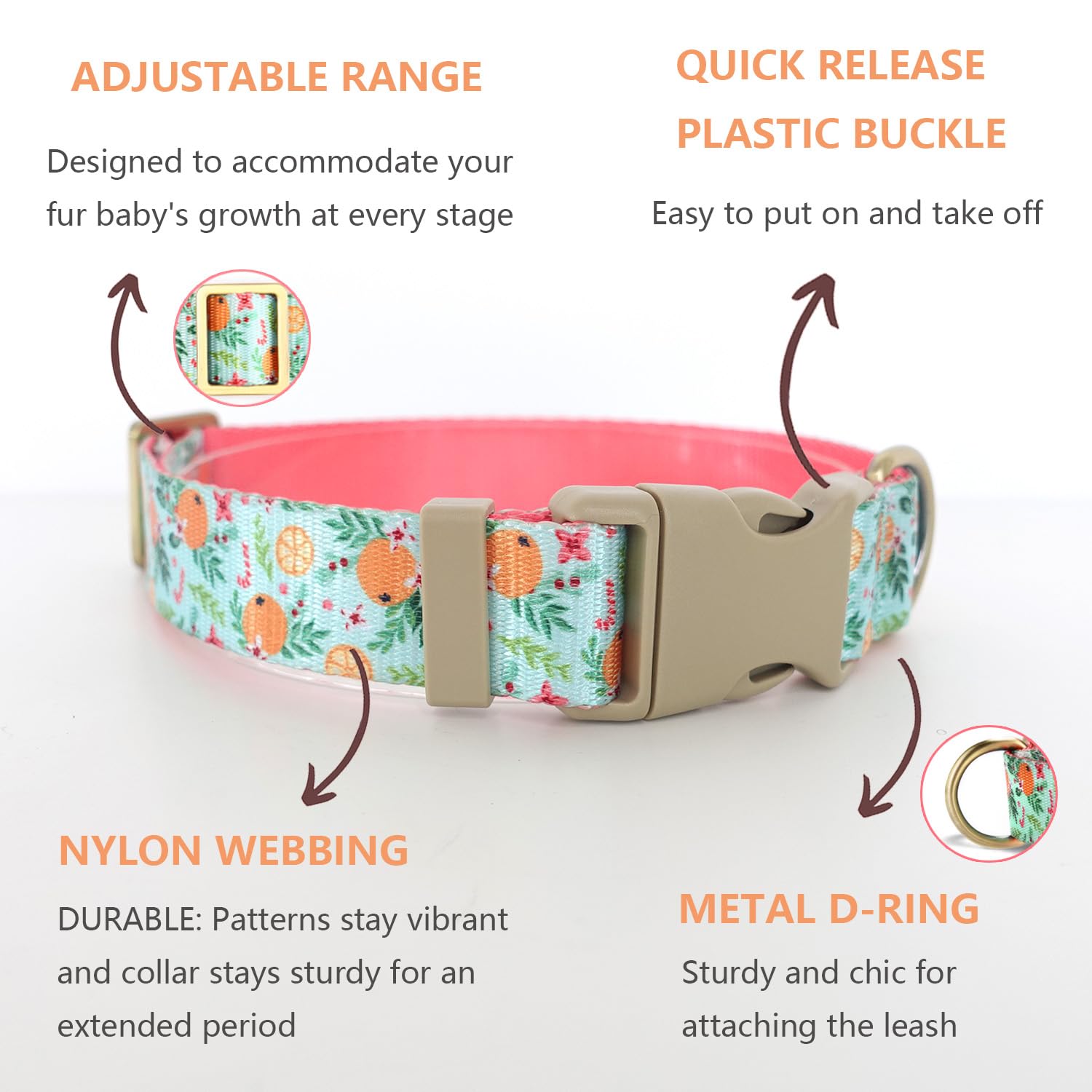 Yudote Floral Dog Collars Adjustable Nylon Collar With Quick Release Buckle For Female Male Dogs, Purple, Large
