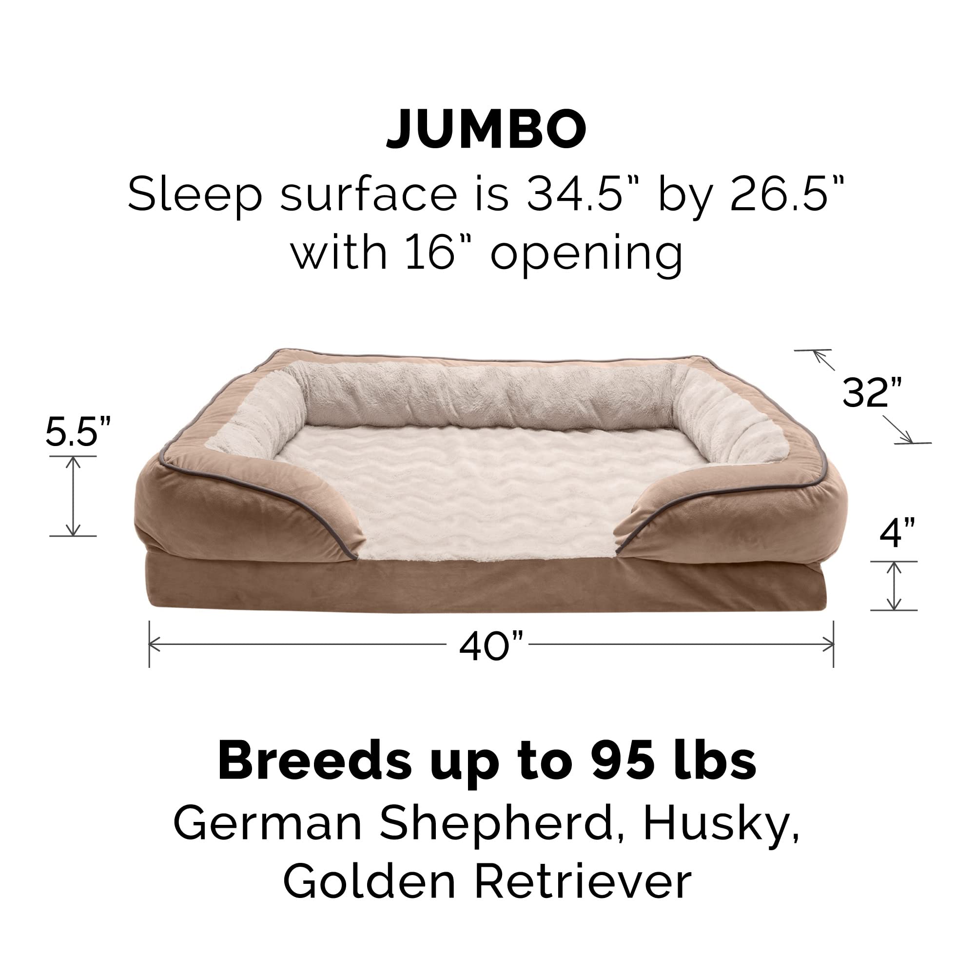 Furhaven Cooling Gel Dog Bed for Large Dogs w/ Removable Bolsters & Washable Cover, For Dogs Up to 95 lbs - Plush & Velvet Waves