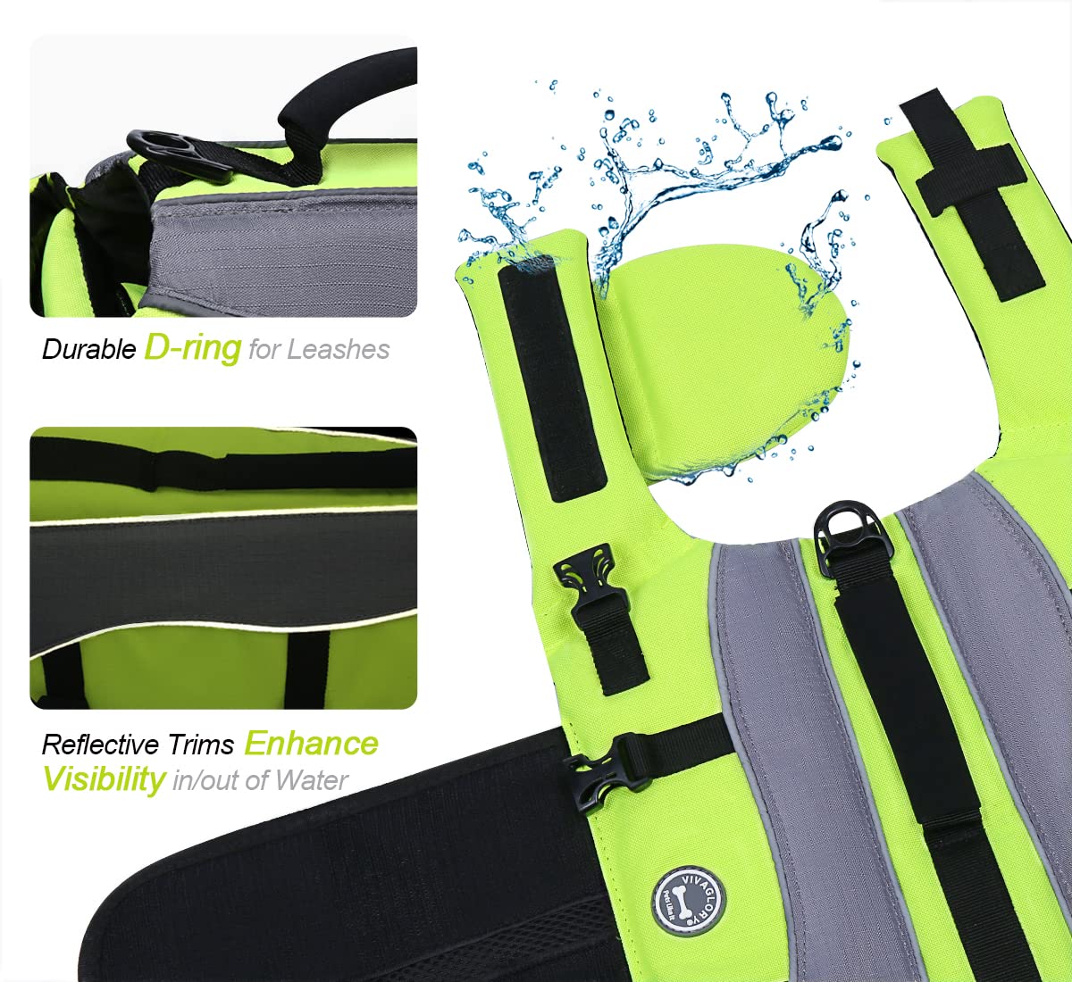 Vivaglory Dog Life Jacket With Removable Front Float, Dogs Life Vest With Extra Padding & Reflective Trims For Swimming & Boating, Bright Yellow, Xxs