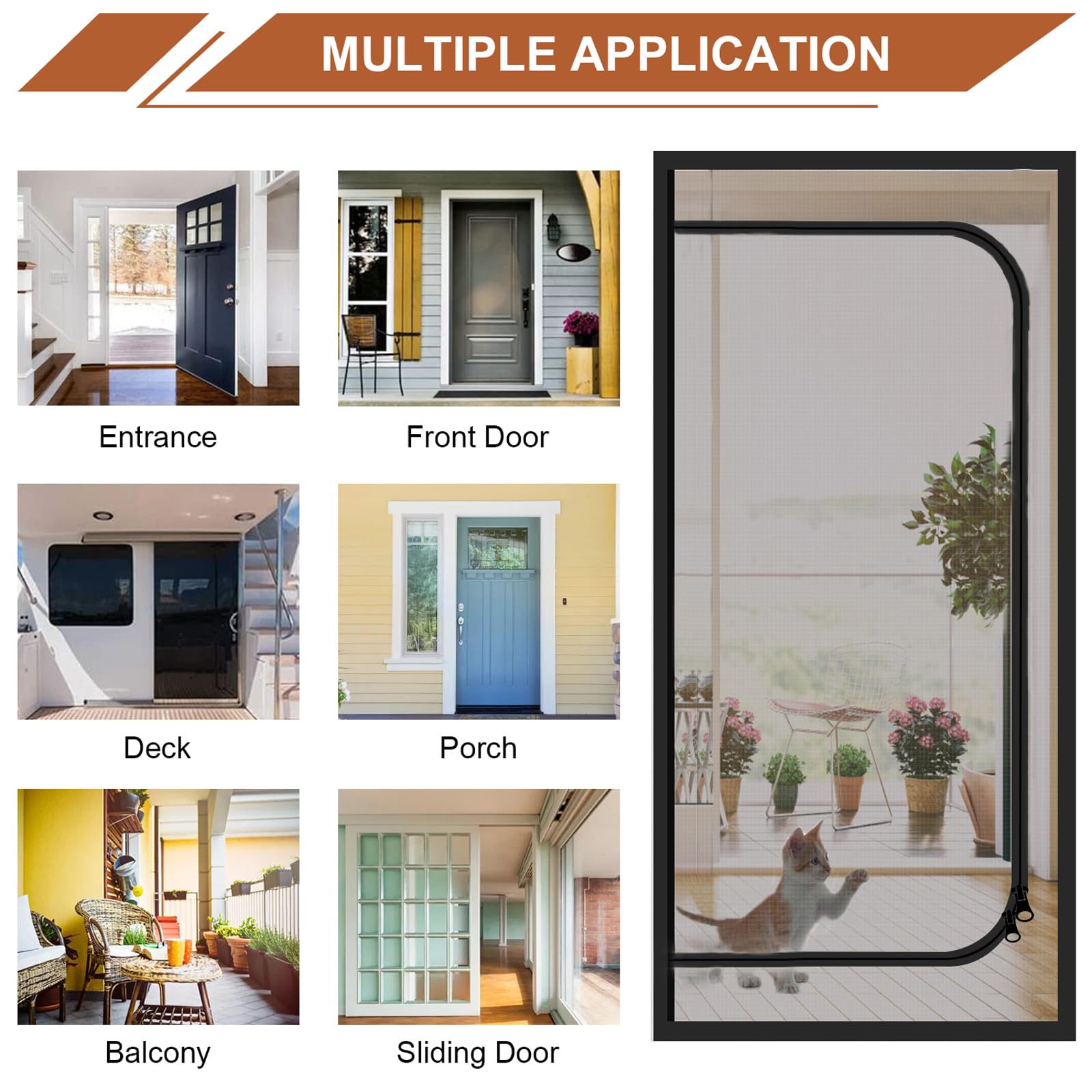 Dixutzi Upgraded Reinforced Cat Screen Door Fits Door Size 36x 80, Heavy Duty Pets Proof Screen with Zipper, Prevent Dogs Ca